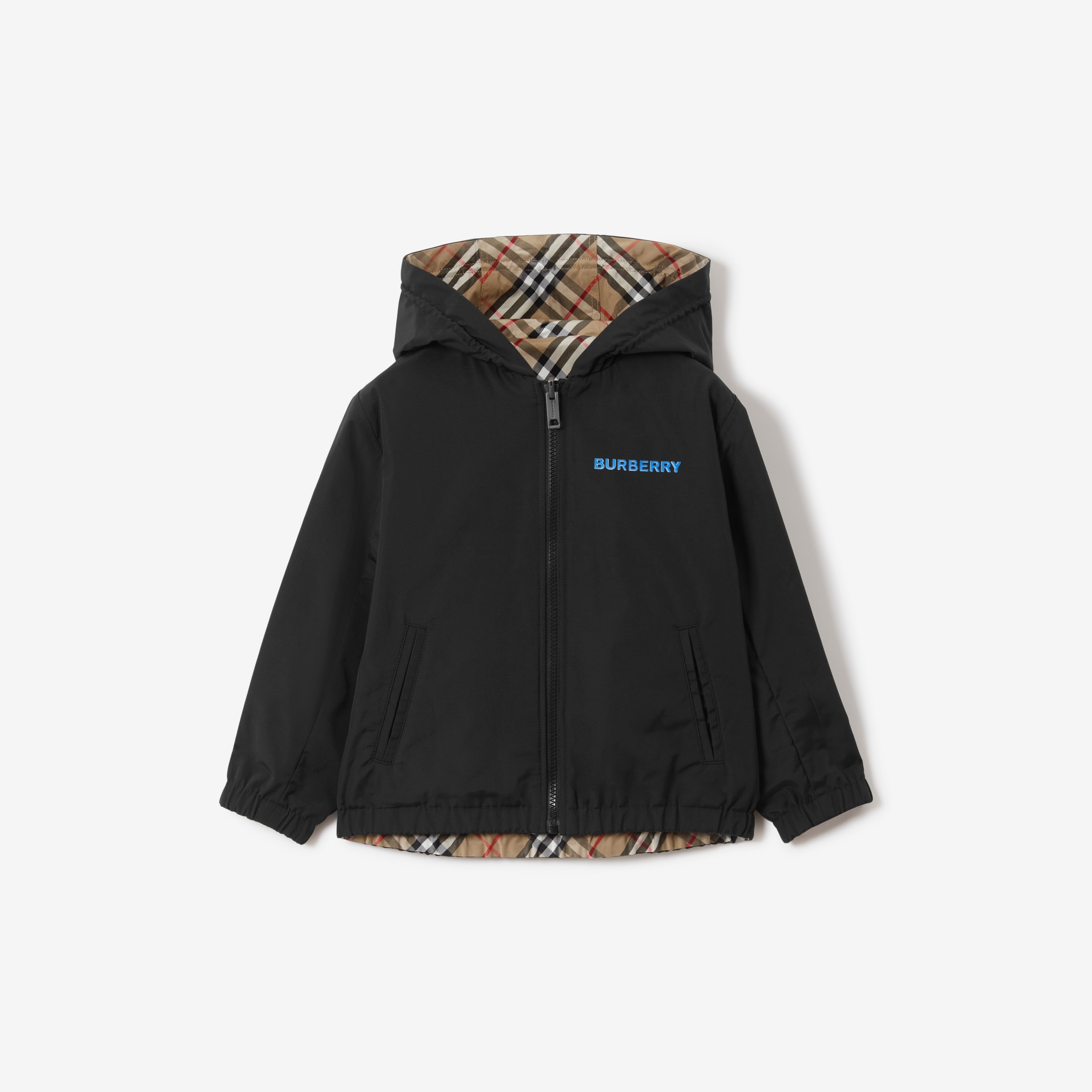 Coral TB Print Cotton Blend Reversible Jacket in Black | Burberry® Official - 1