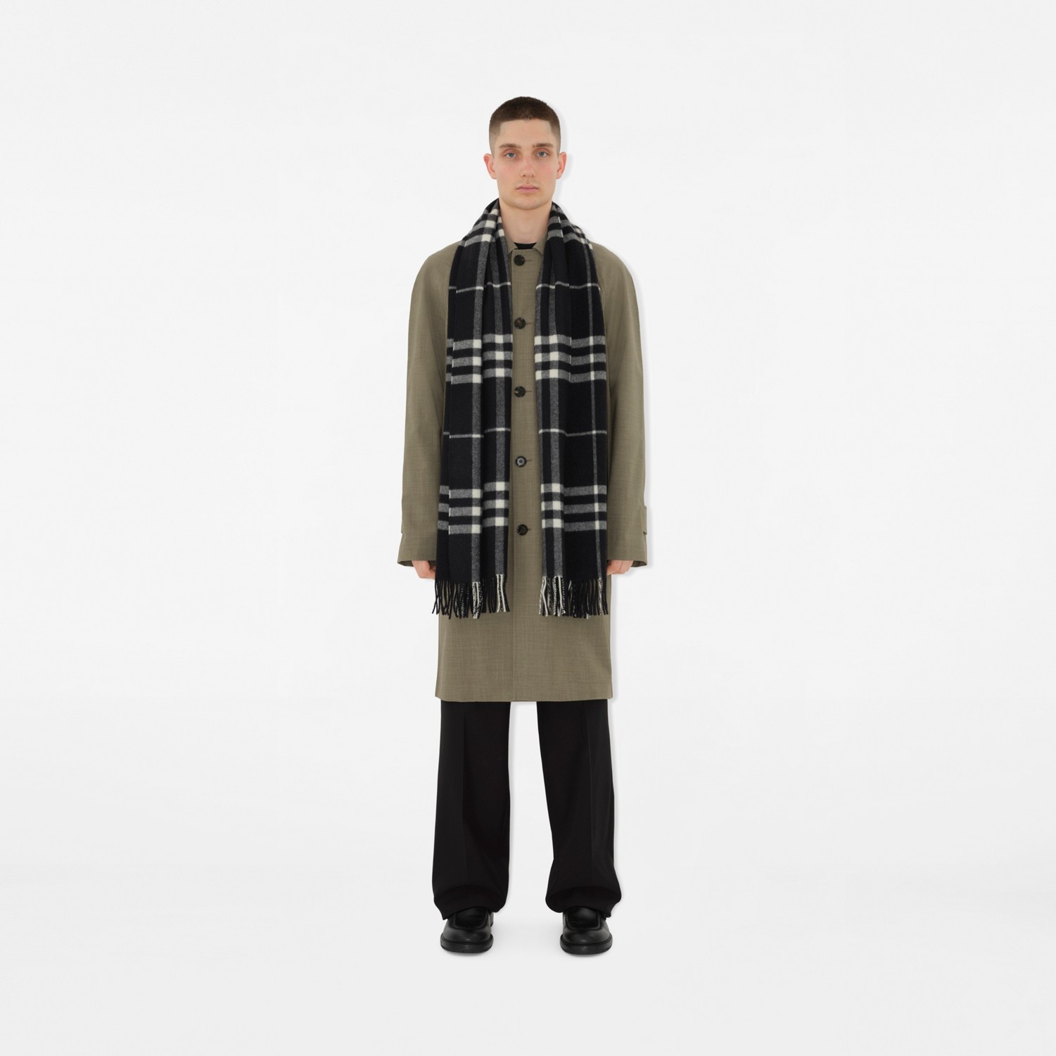 Wide Check Cashmere Scarf in Black/calico | Burberry® Official Wide Check Cashmere Scarf in Black/calico | Burberry® Official