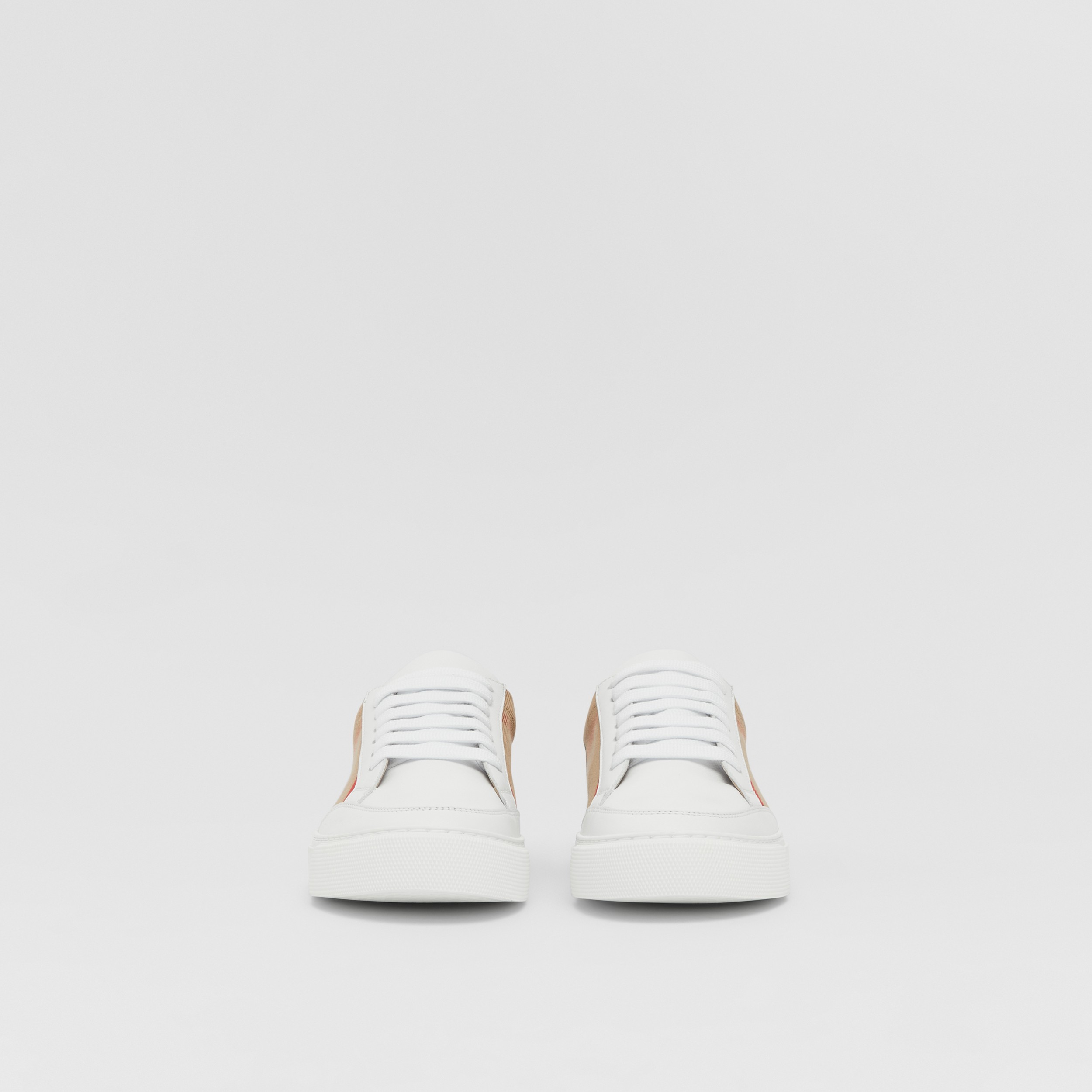 House Check and Leather Sneakers in Optic White - Women | Burberry® Official - 4