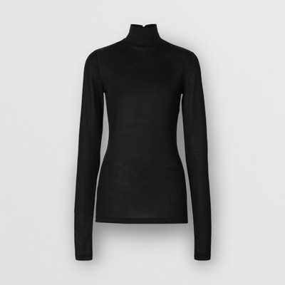 Silk Jersey Turtleneck Top In Black - Women | Burberry United States