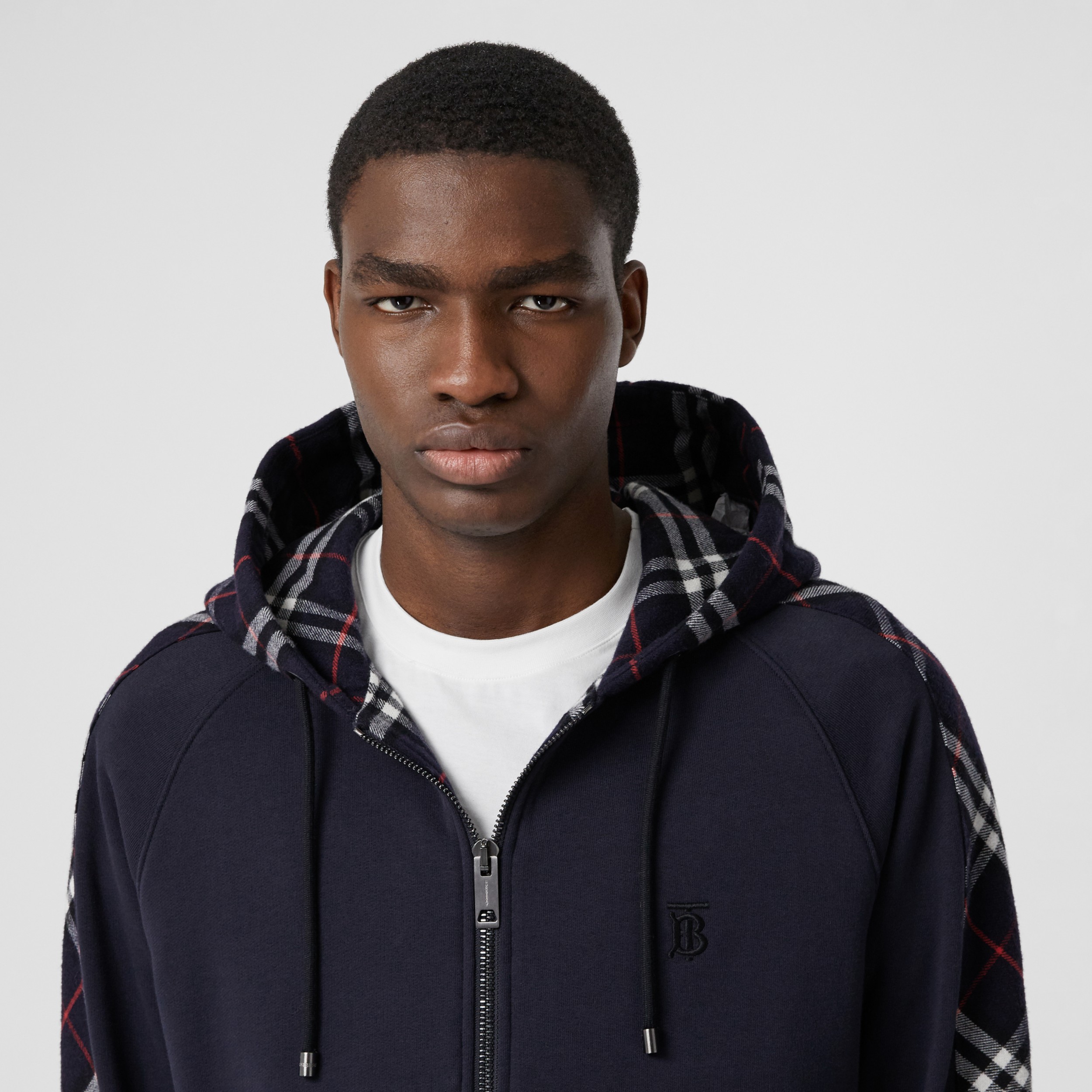 Vintage Check Panel Cotton Hooded Top in Navy - Men | Burberry United ...