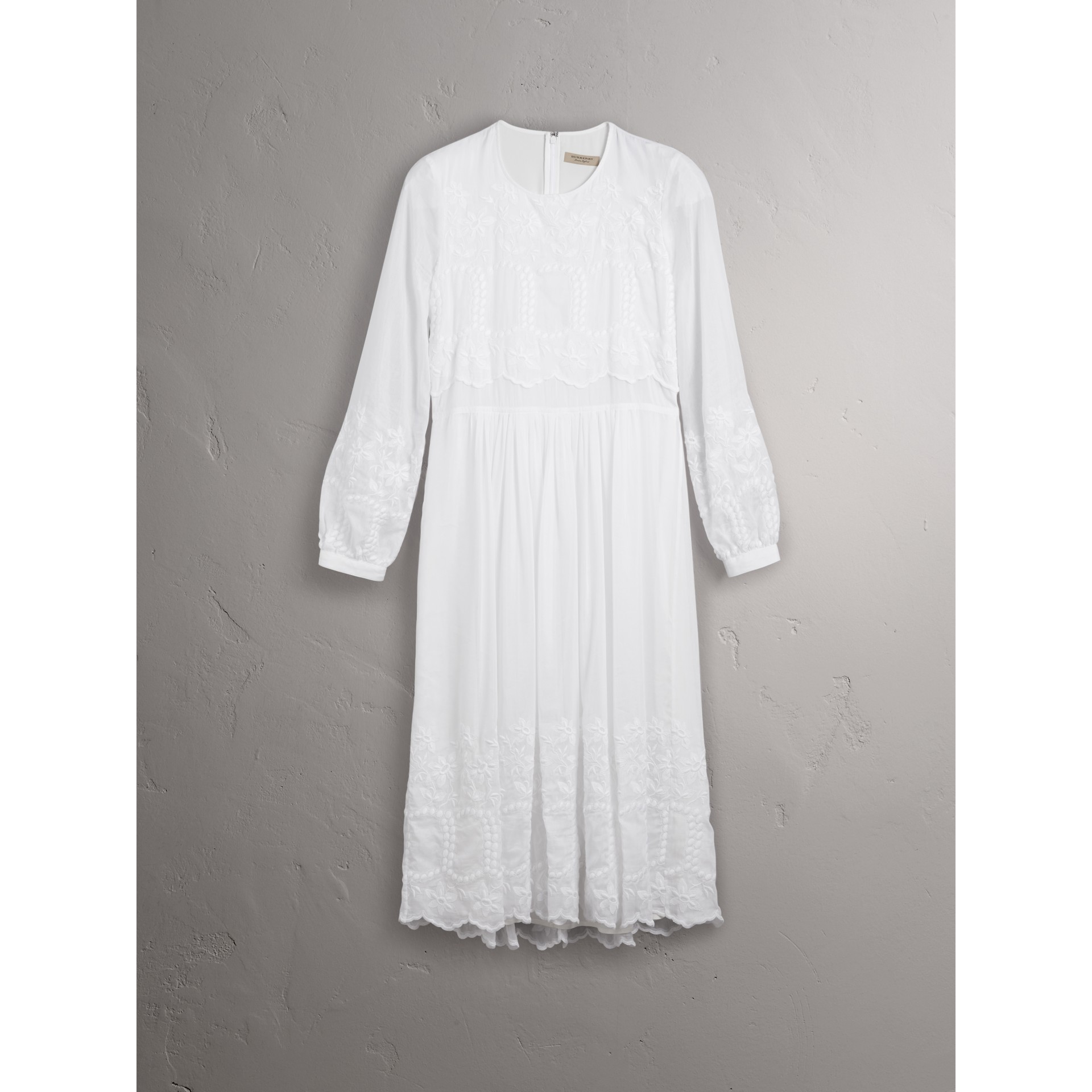 Embroidered Cotton Silk Voile Dress in White Women Burberry United