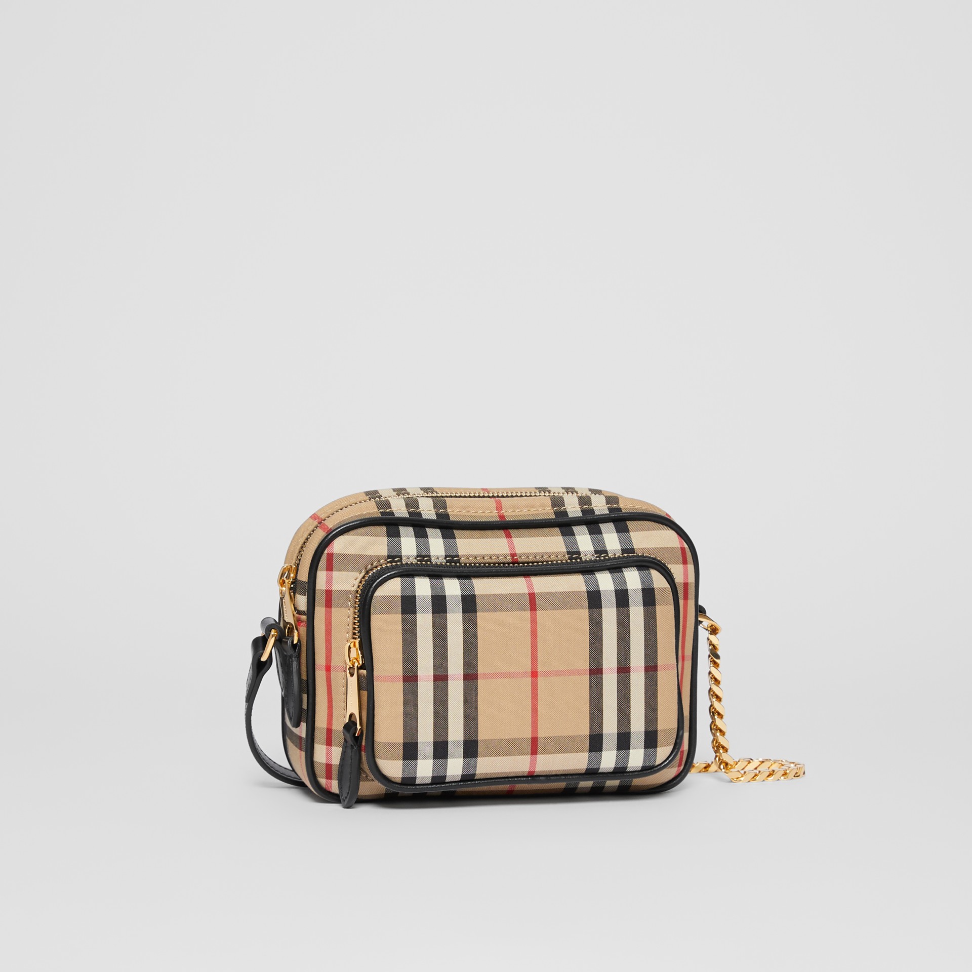 Vintage Check and Leather Camera Bag in Archive Beige Burberry United
