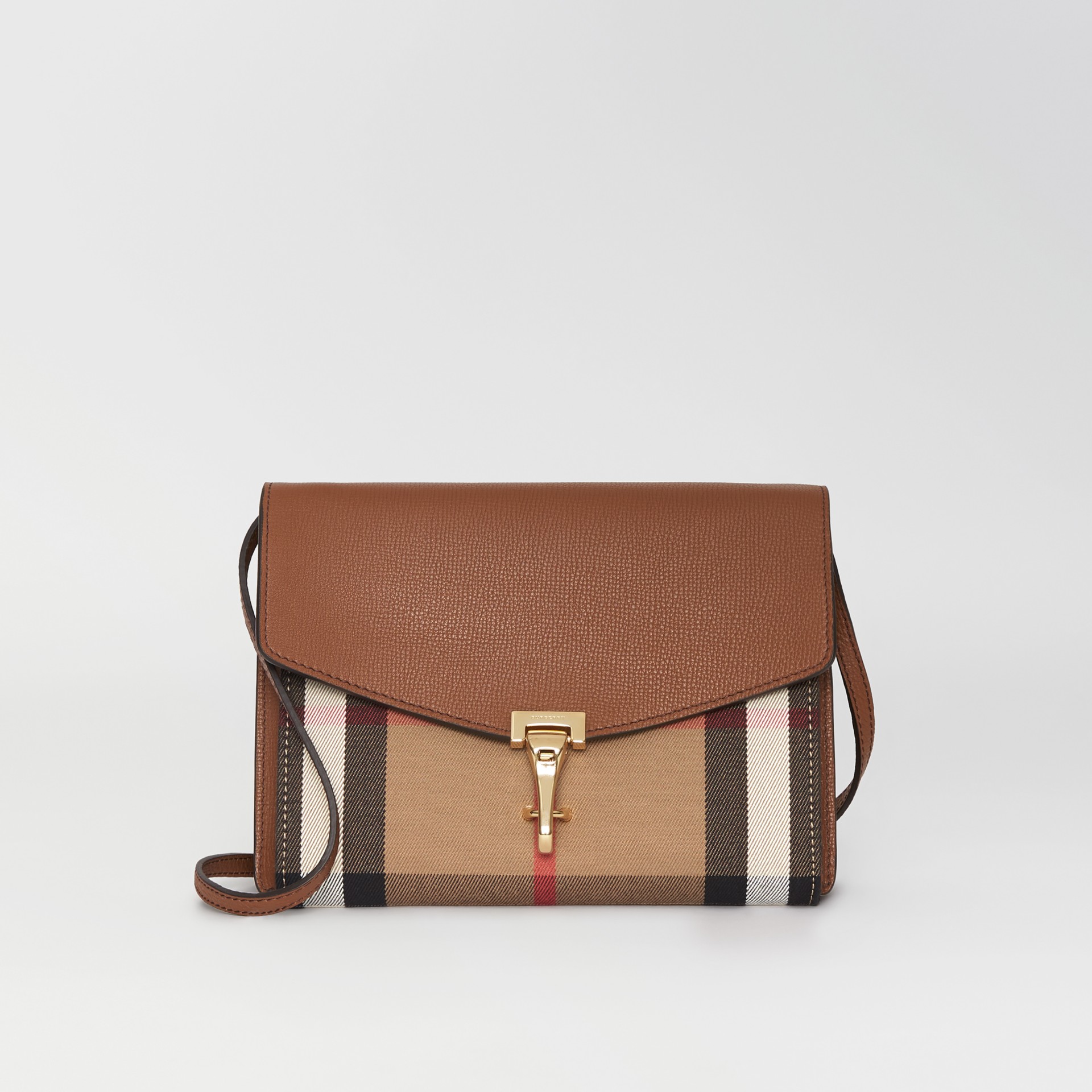 Small Leather and House Check Crossbody Bag in Tan Women Burberry United States