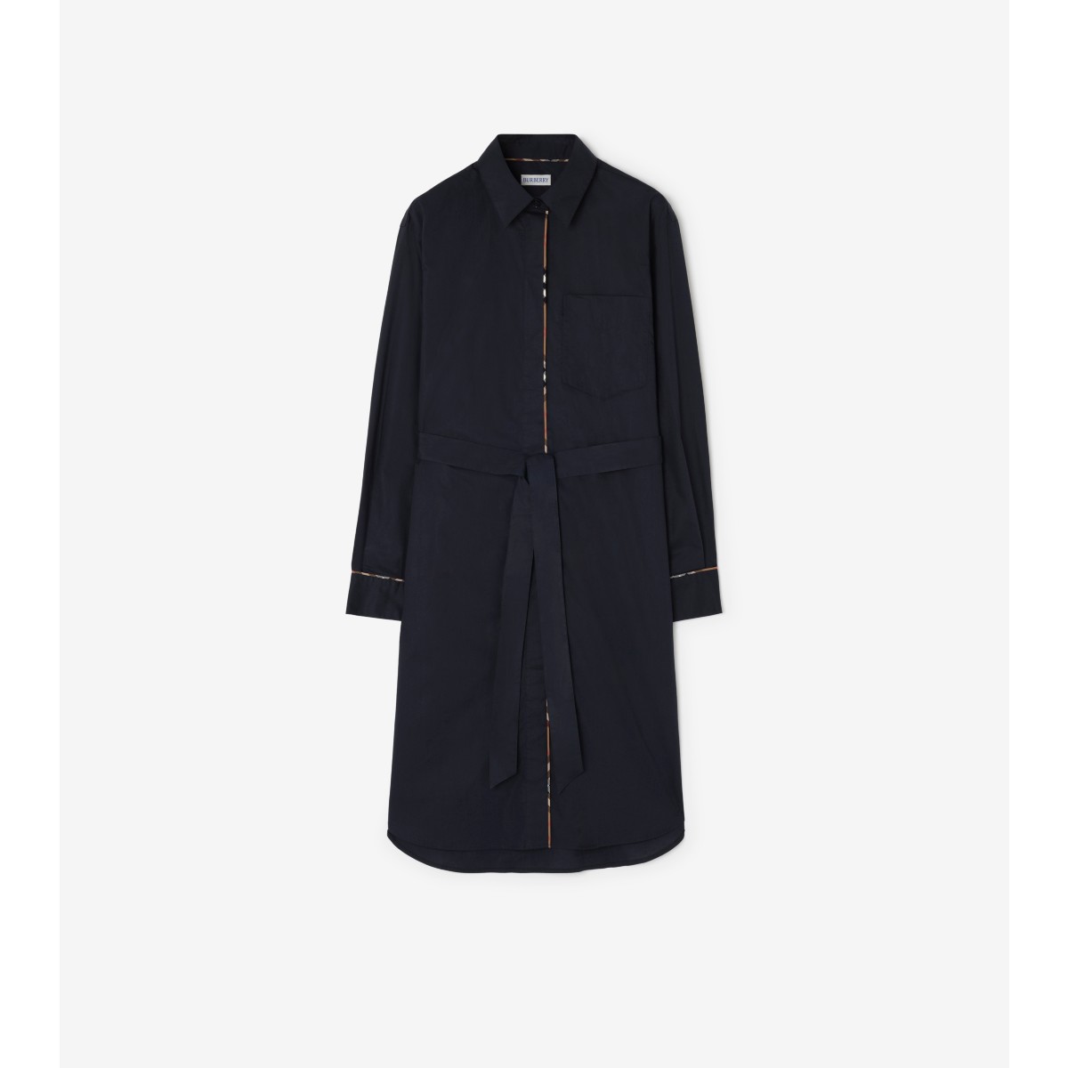  Check Piping Cotton Shirt Dress
