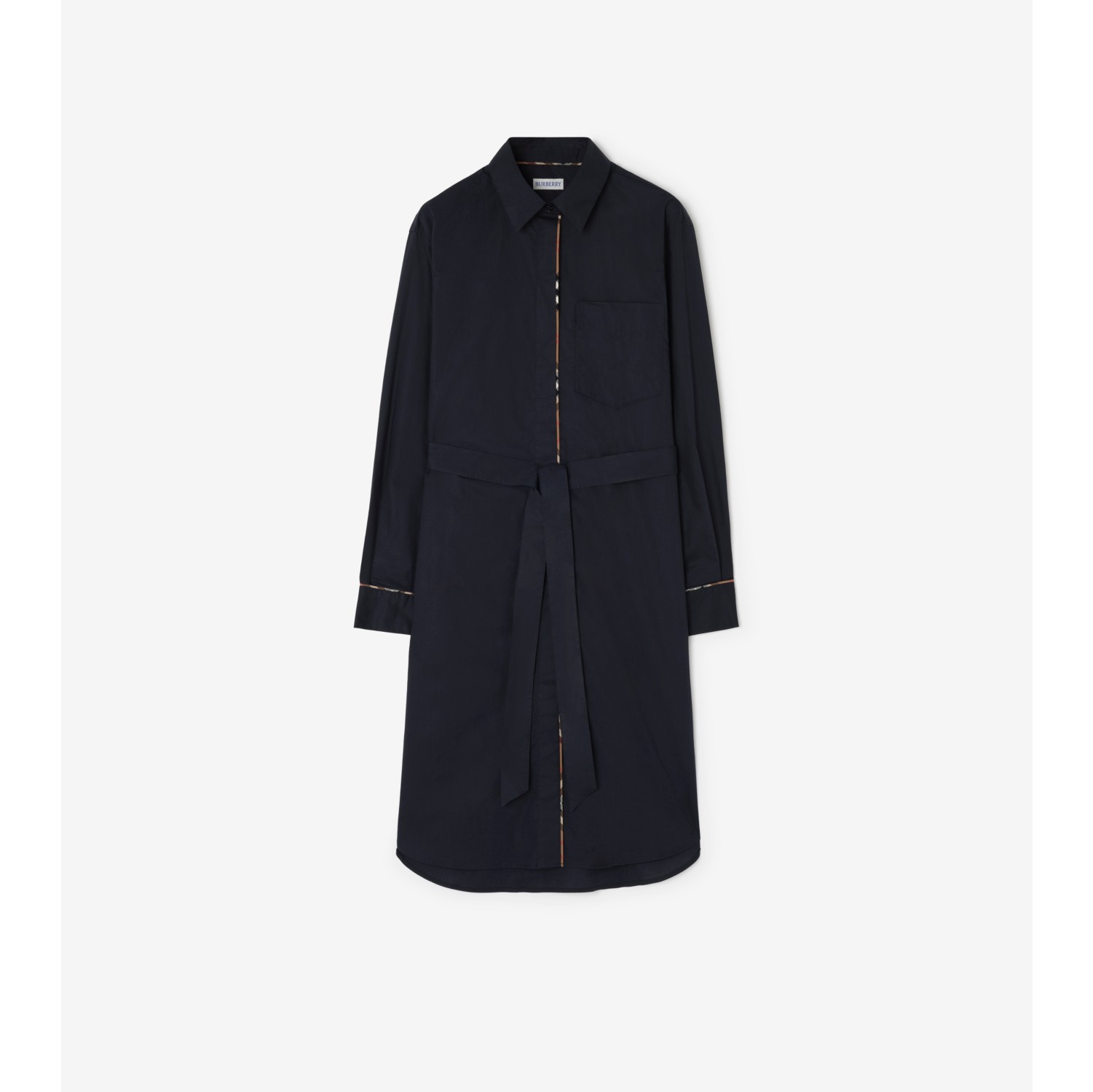 Check Piping Cotton Shirt Dress
