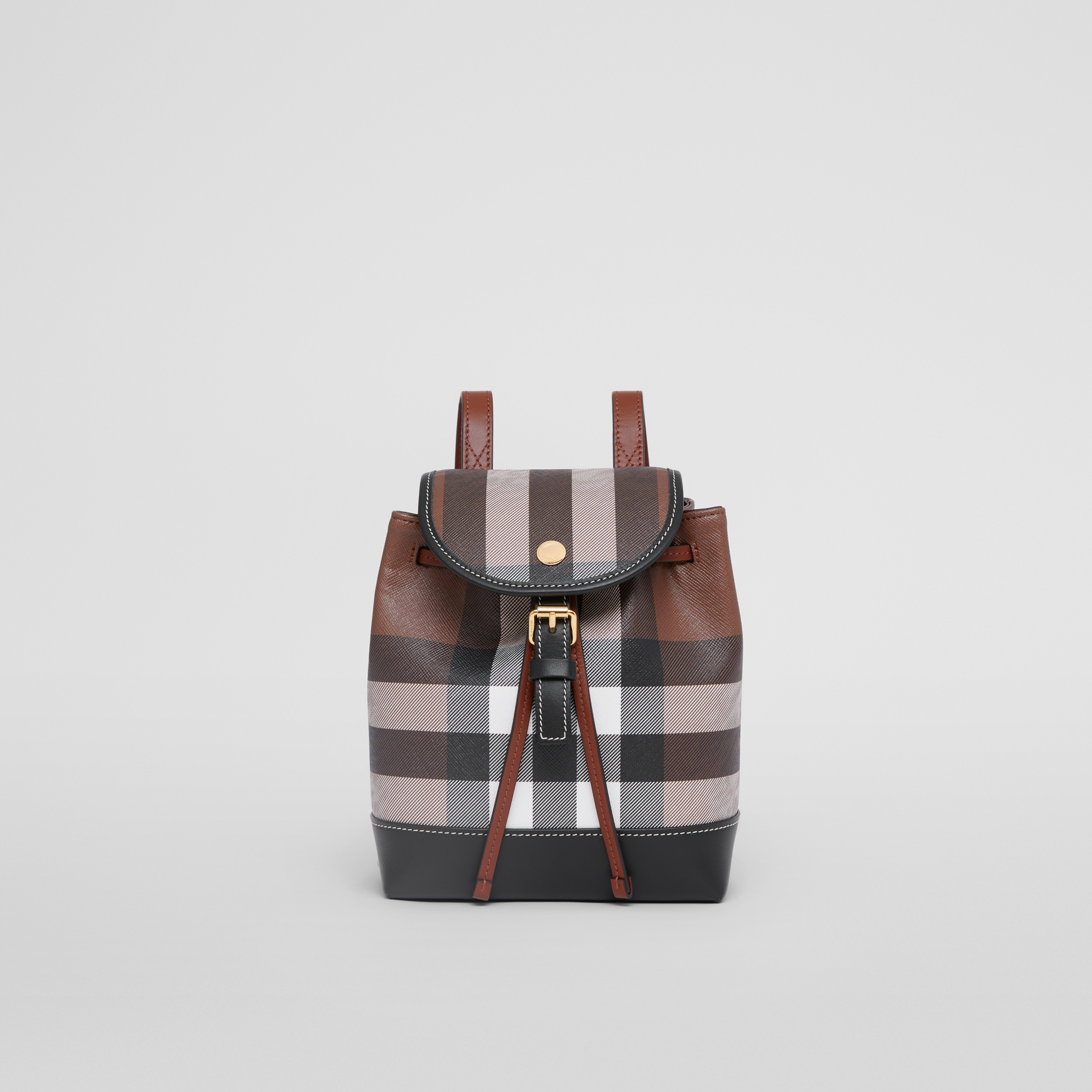 Check and Leather Micro Backpack in Dark Birch Brown - Women | Burberry® Official - 1