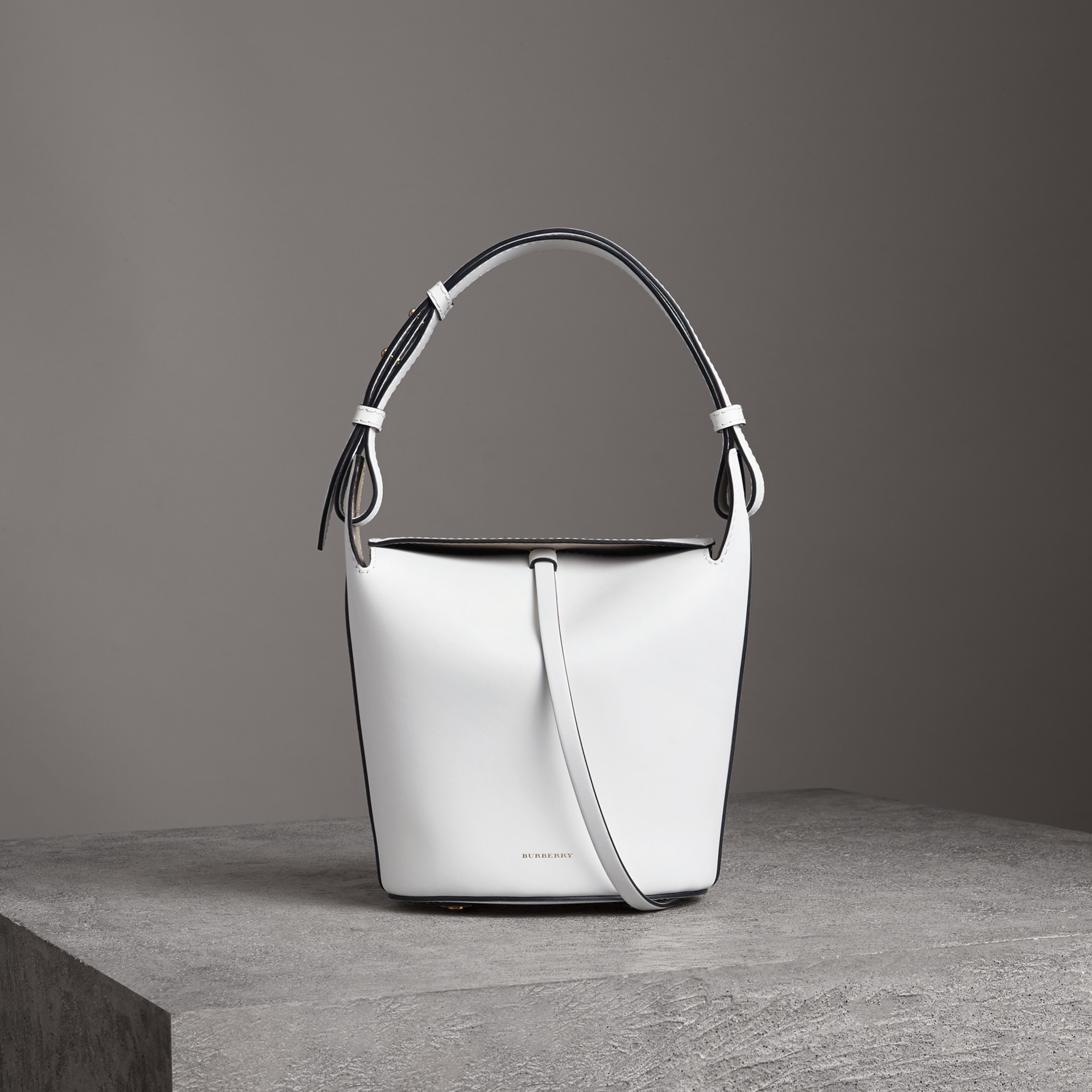 The Small Leather Bucket Bag in Chalk White Women Burberry United