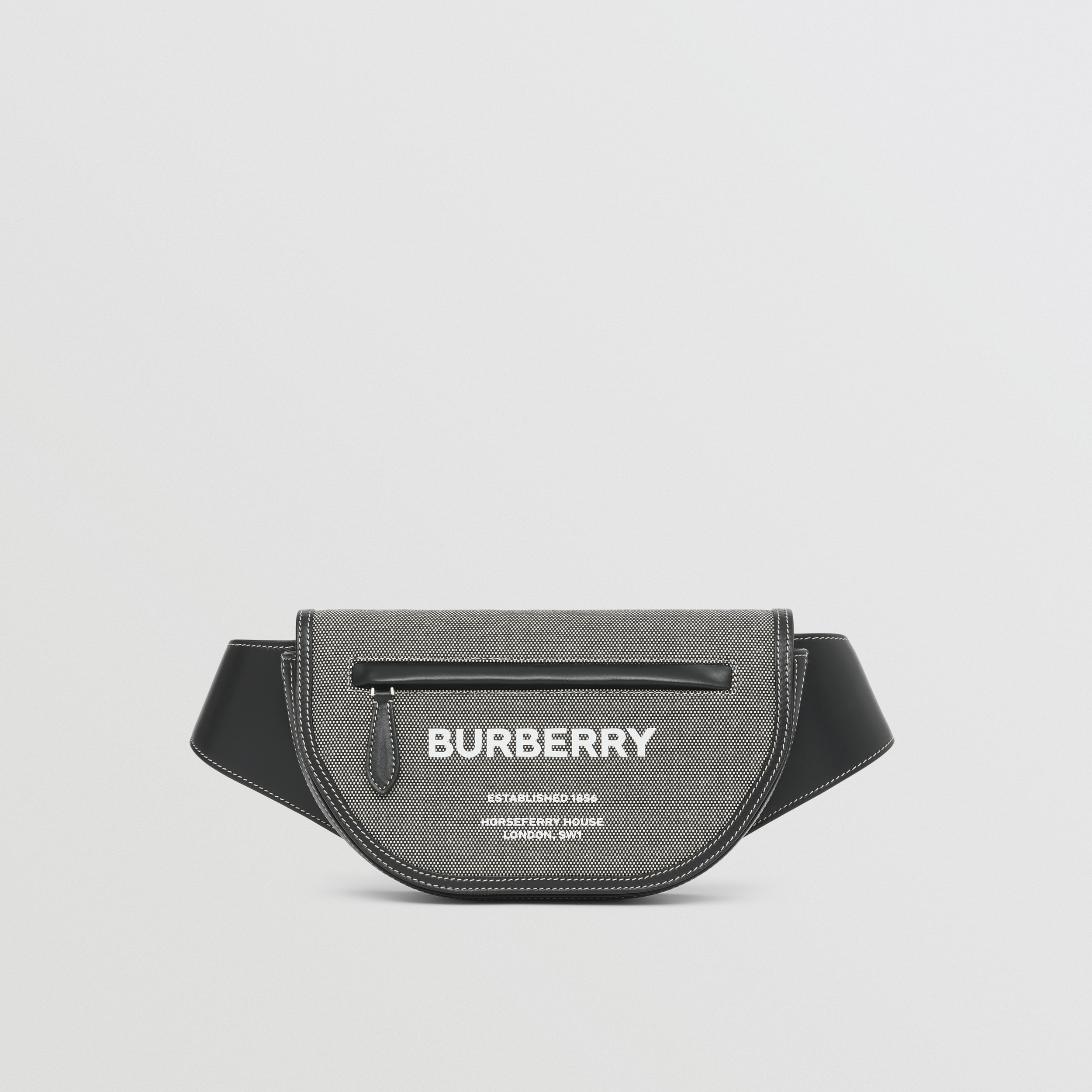 Horseferry Print Canvas Small Olympia Bum Bag in Black/grey - Men | Burberry® Official - 1