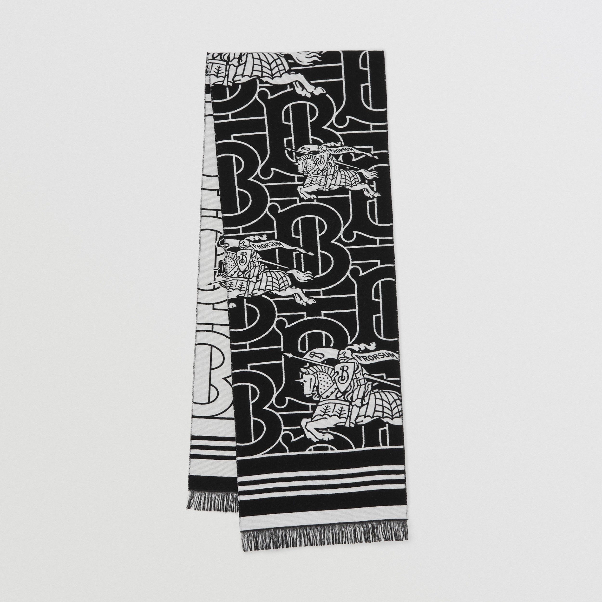 Montage Wool Silk Jacquard Scarf in Black | Burberry® Official - 1