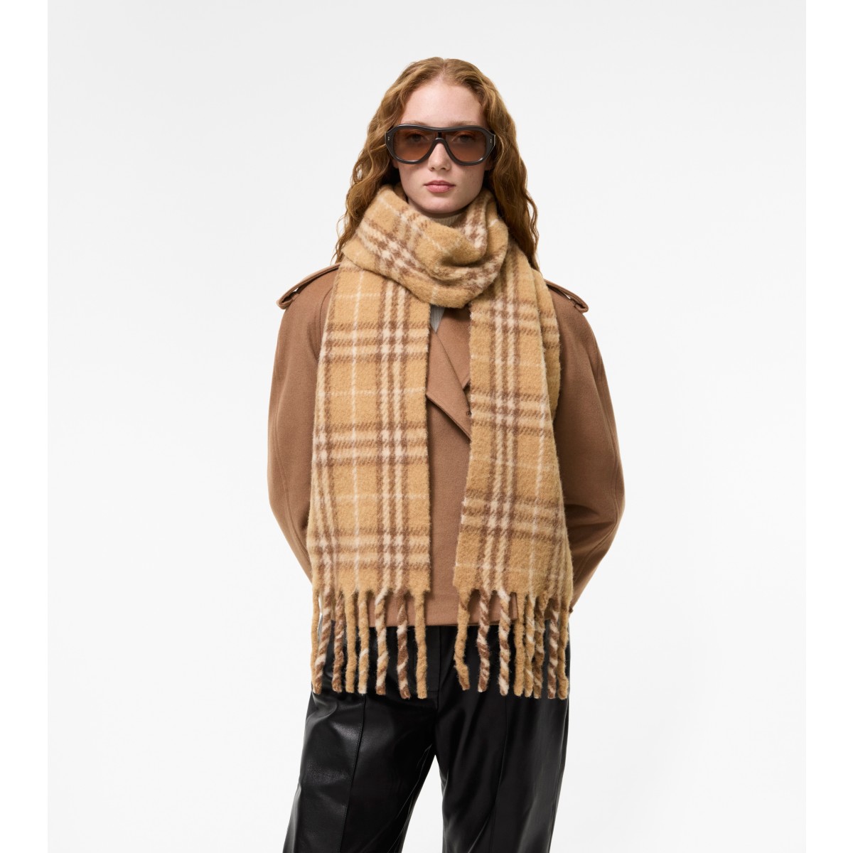  Check Narrow Alpaca Wool Blend Scarf