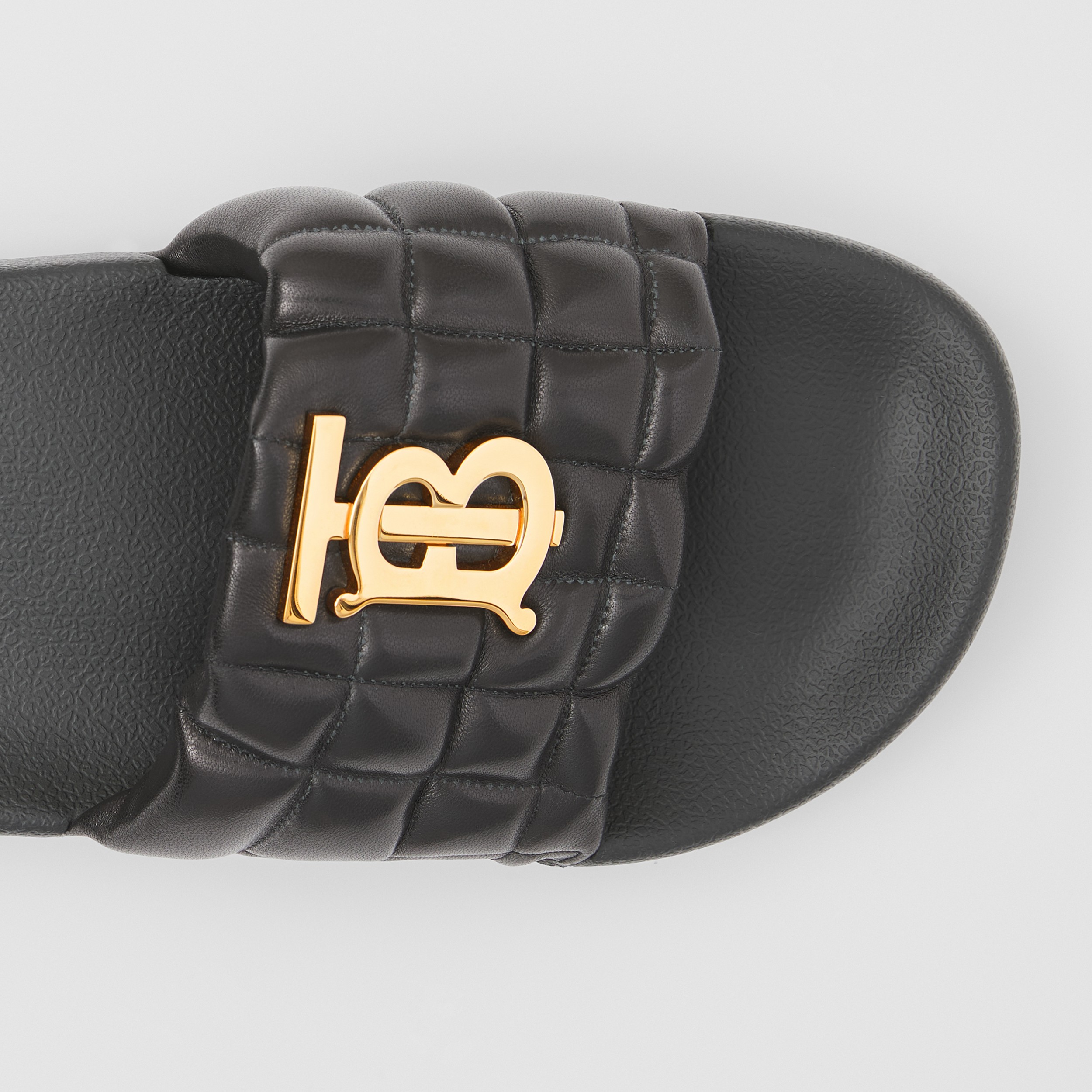 Monogram Motif Quilted Lambskin Slides in Black - Women | Burberry® Official - 2