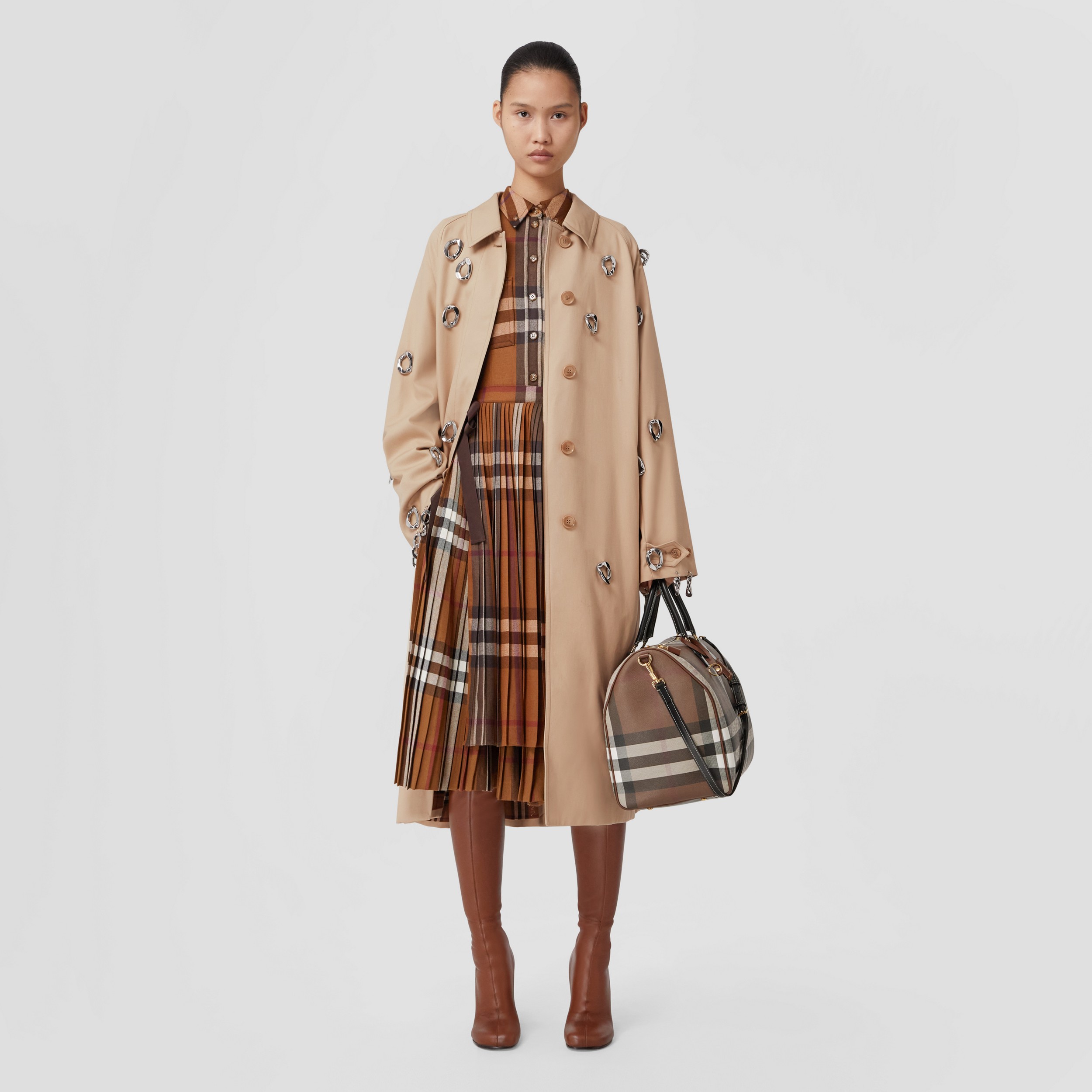 Chain-link Detail Cotton Gabardine Car Coat in Soft Fawn - Women | Burberry® Official - 1