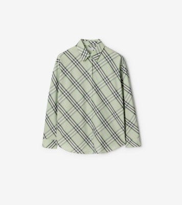 Relaxed Fit Check Cotton Shirt in Seafoam green - Women | Burberry® Official