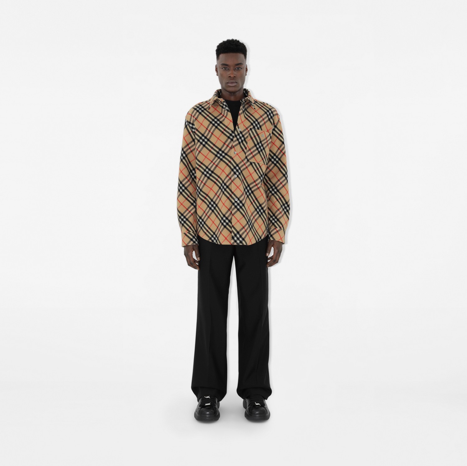 Oversized Check Wool Shirt in Sand - Men | Burberry® Official Oversized Check Wool Shirt in Sand - Men | Burberry® Official