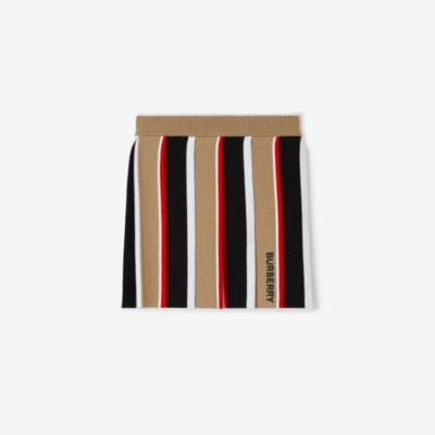 Burberry Amelia Icon Stripe Wool Skirt In Archive Beige