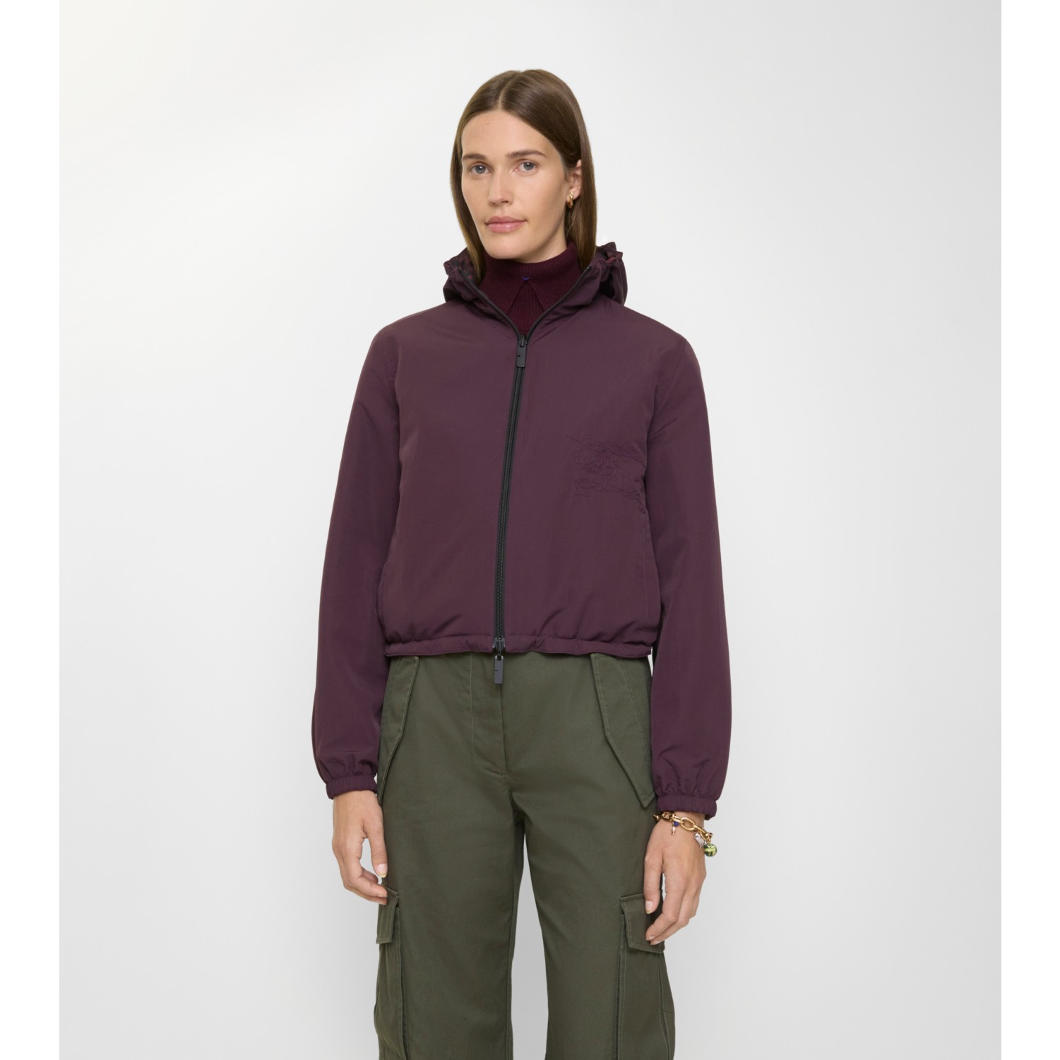 Cropped Reversible Check Hooded Jacket