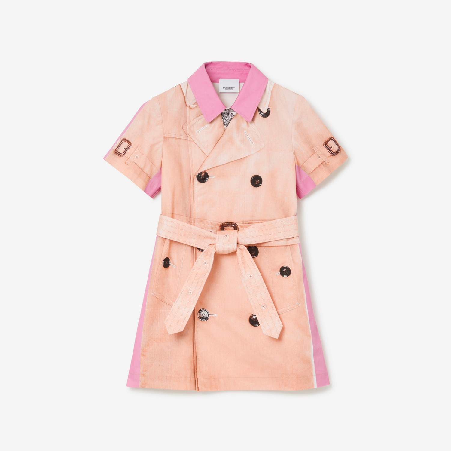 Vestido de algodão com estampa de trench coat (Rosa Chiclete Suave) | Burberry® oficial
