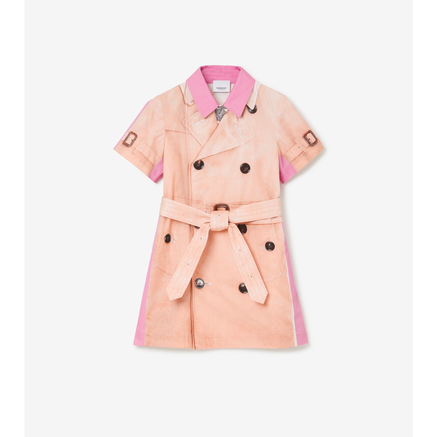 Vestido de algod o com estampa de trench coat Rosa Chiclete Suave