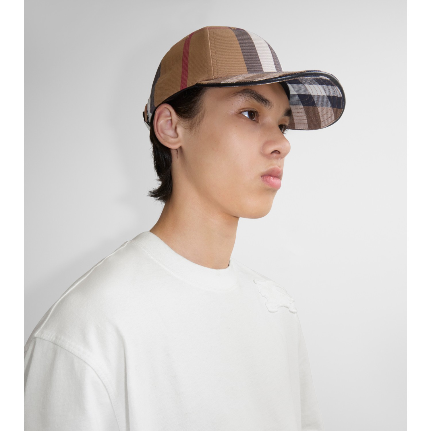 Logo Detail Exaggerated Check Cotton Baseball Cap