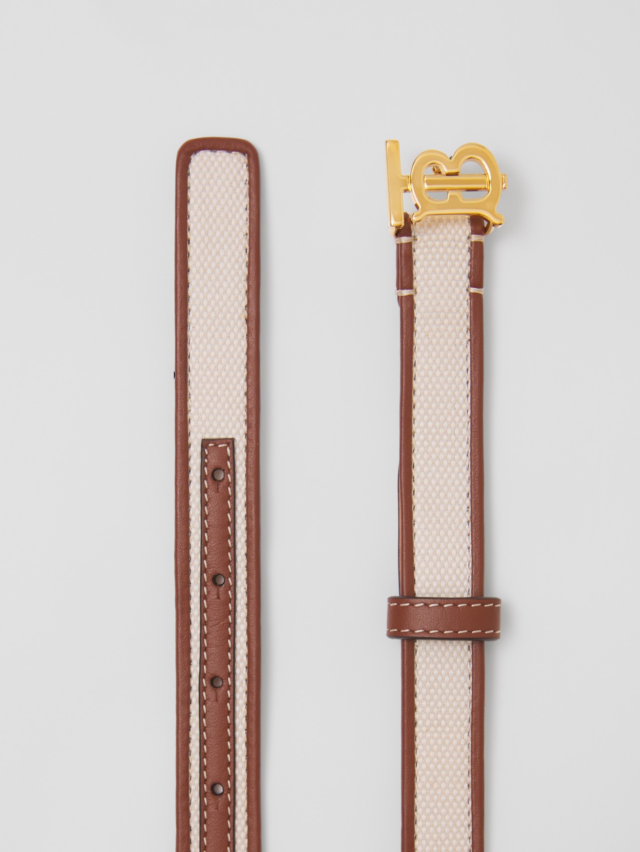 Cintura in tela e pelle con monogramma (Bianco Naturale/marroncino)