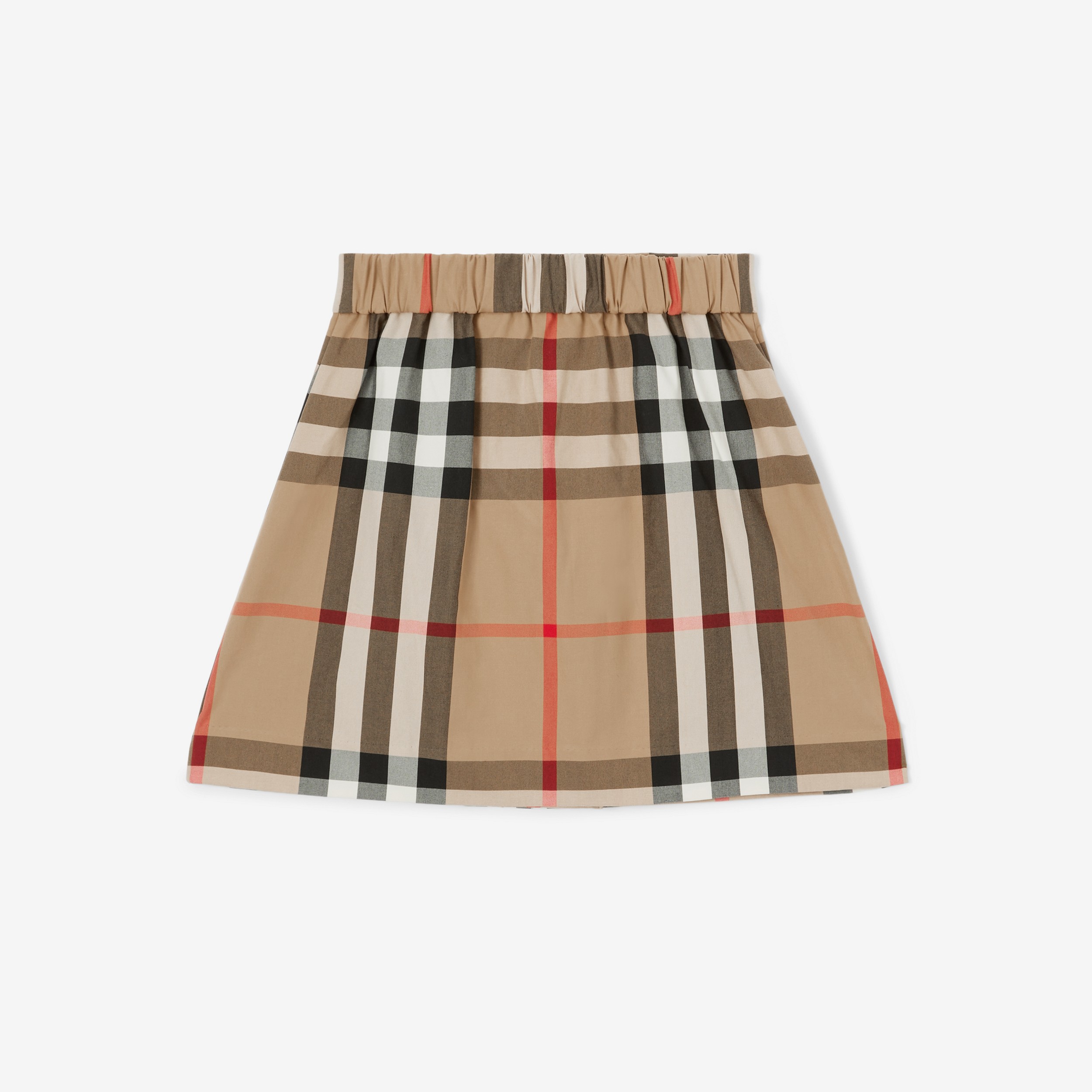 Exaggerated Check Pleated Cotton Skirt in Archive Beige | Burberry® Official - 2