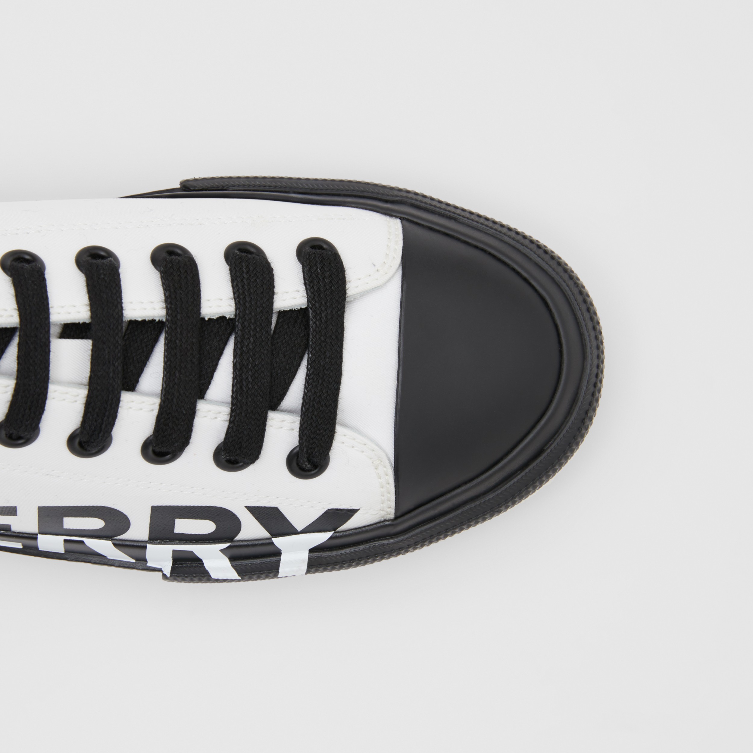 Logo Print Two Tone Cotton Gabardine Sneakers In Optic White Black Women Burberry United States