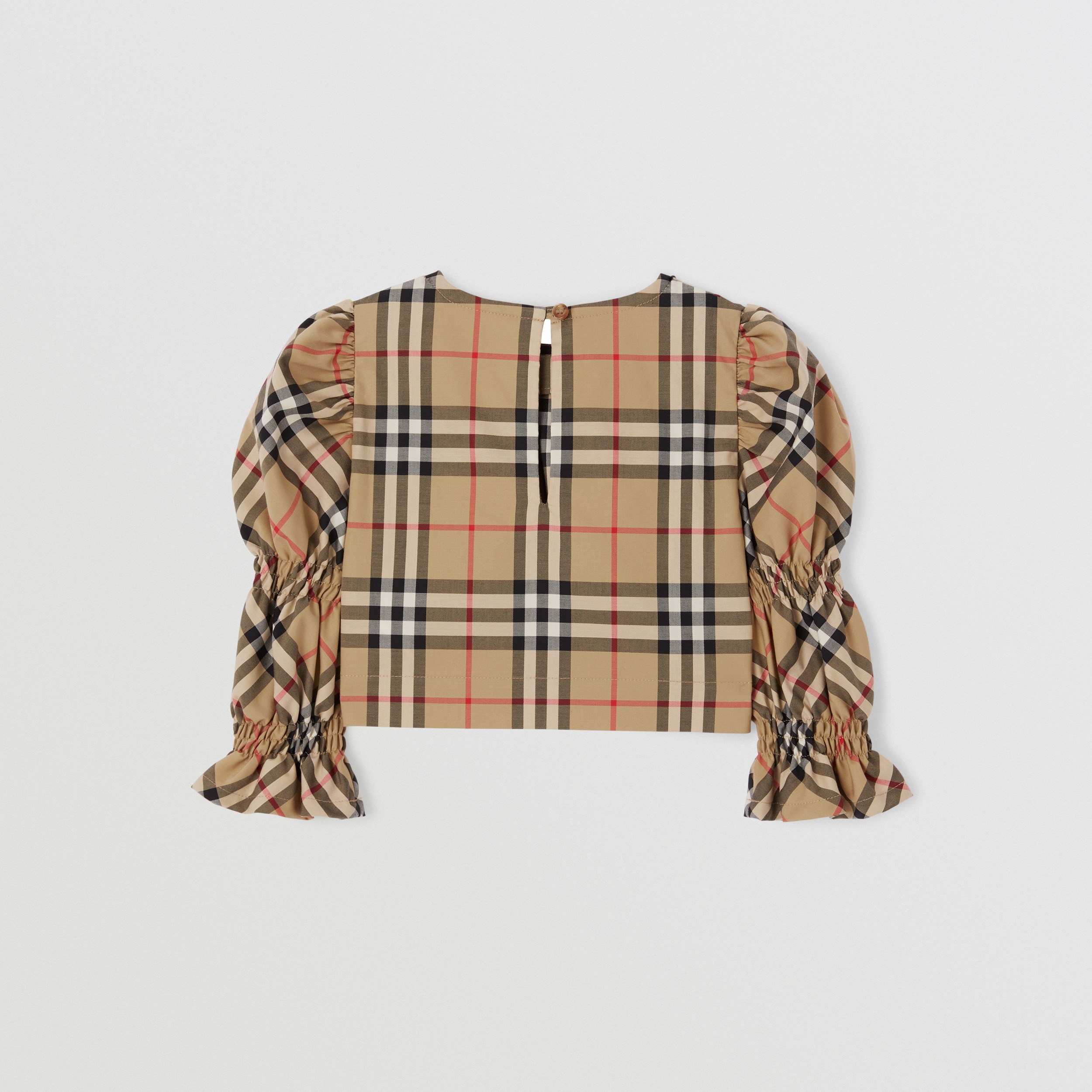 Puff-sleeve Vintage Check Stretch Cotton Blouse in Archive Beige - Children | Burberry® Official - 4