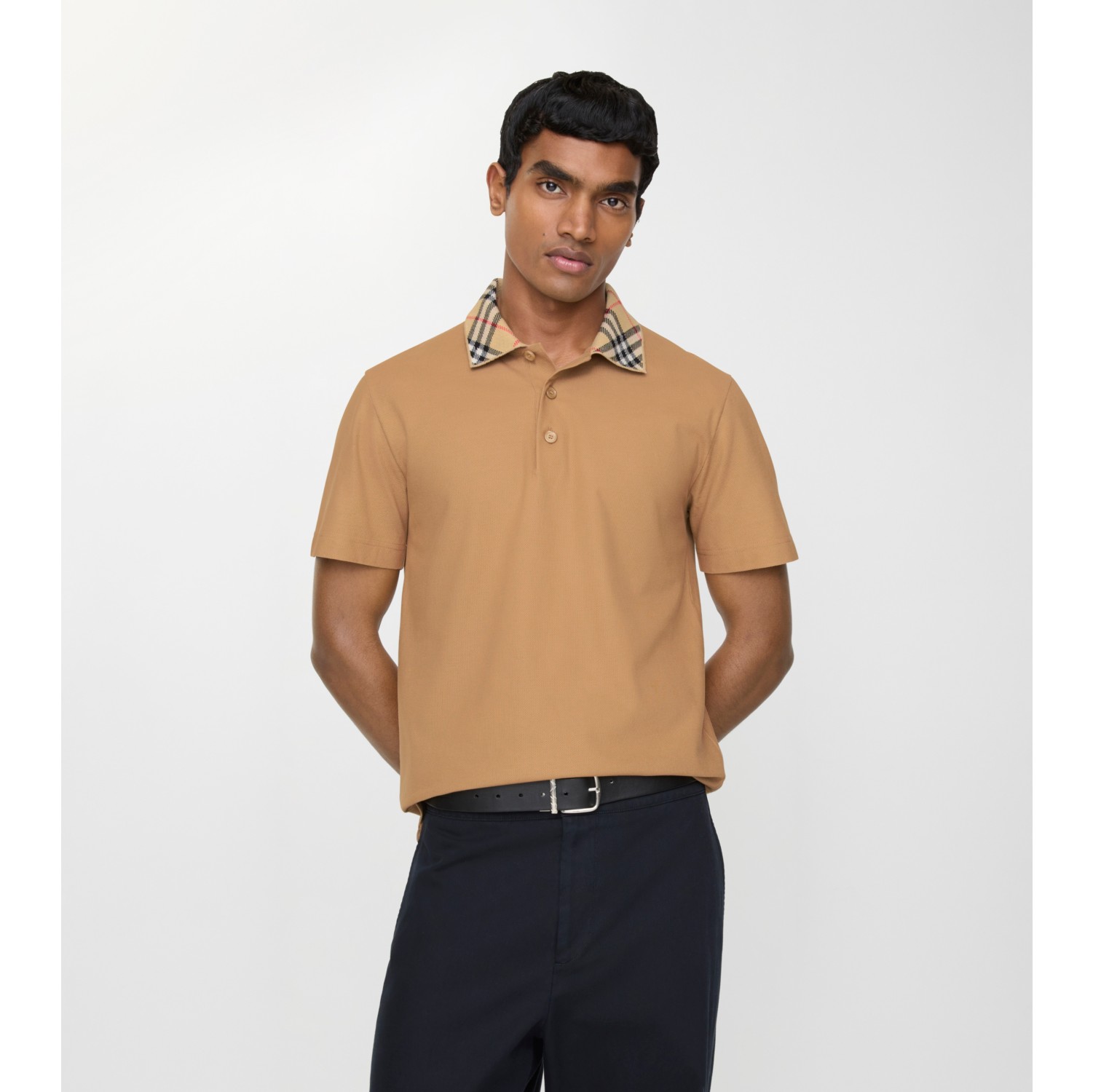 Baumwoll-Poloshirt mit Check-Kragen