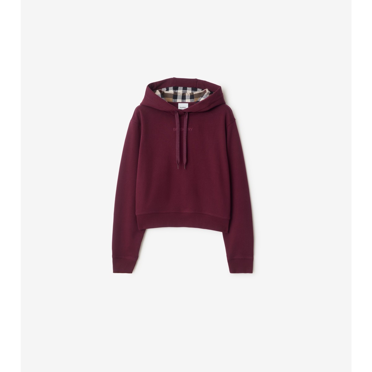 Shop Burberry Cropped Cotton Hoodie In Dark Grape