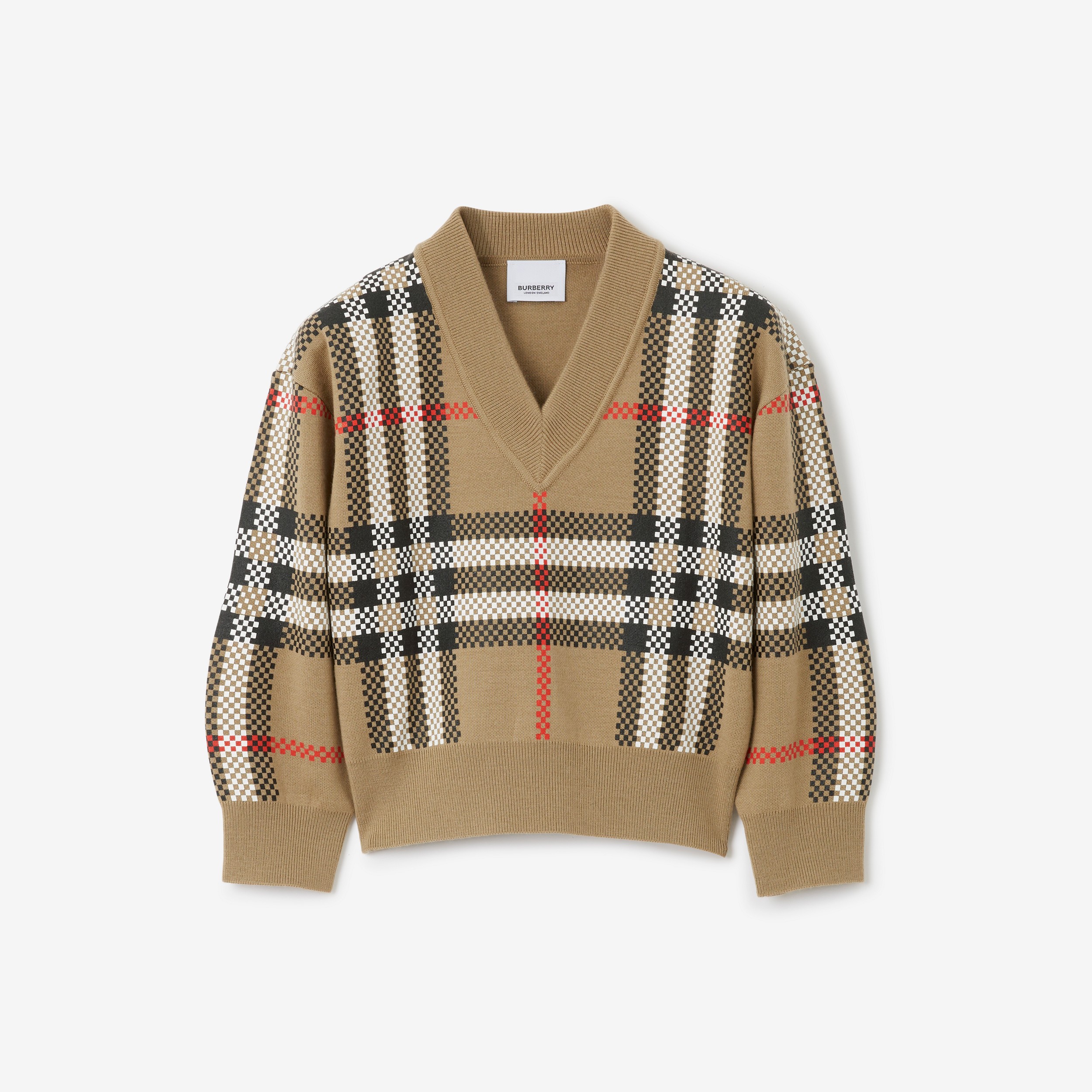 Suéter de lã Check (Bege Clássico) | Burberry® oficial - 1