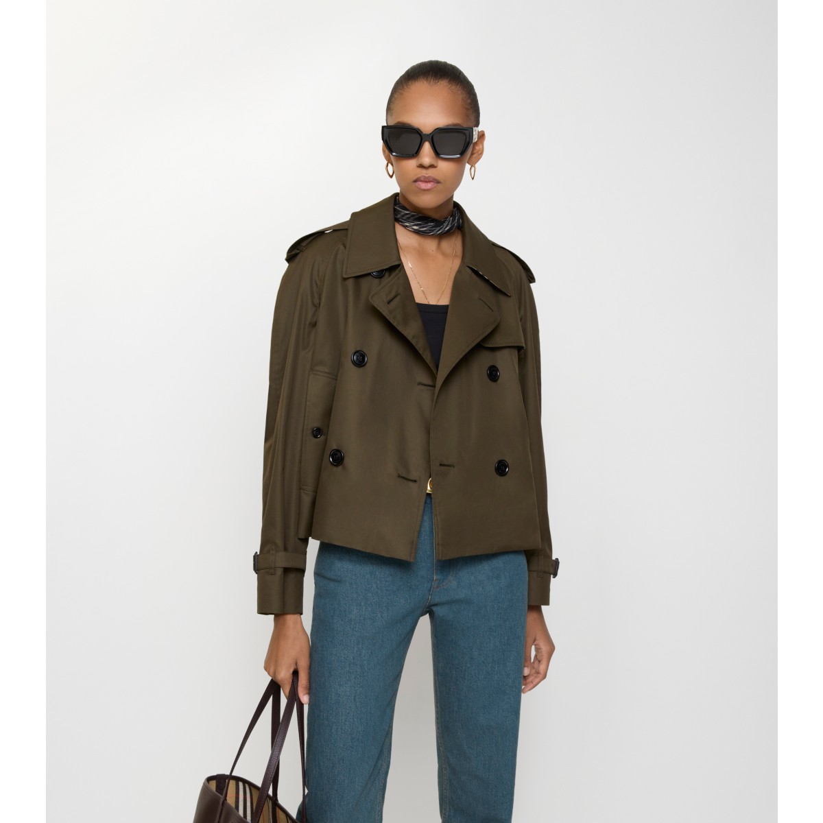 Check Cropped Tropical Gabardine Mayfair Trench Jacket