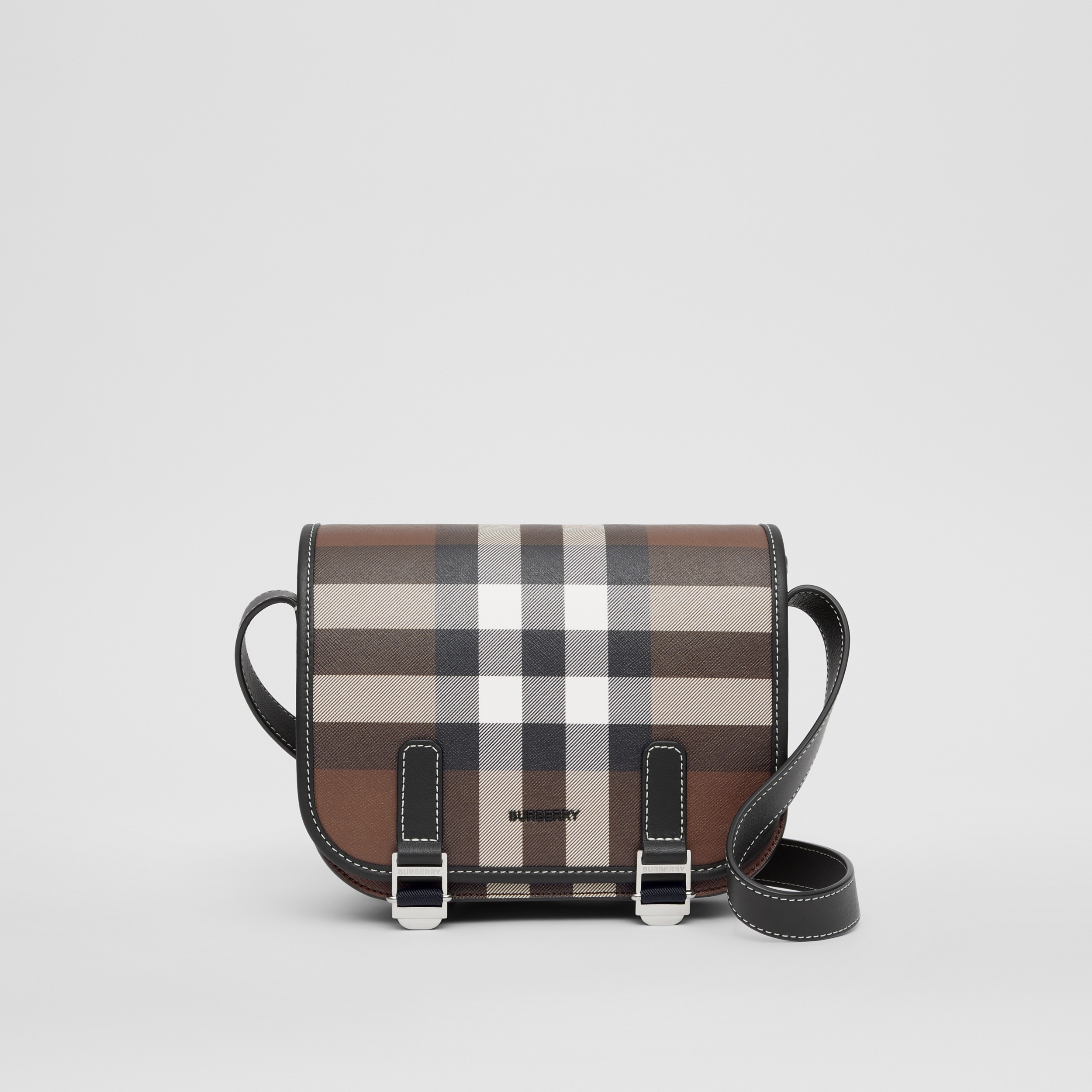 Check Print and Leather Messenger Bag in Dark Birch Brown - Men | Burberry®  Official