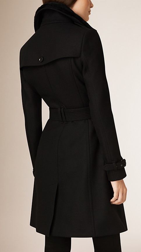 Wool Cashmere Coat with Detachable Shearling Collar Black | Burberry