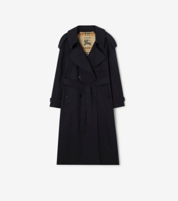 Long Gabardine Fitzrovia Trench Coat in Coal blue - Women, Cotton Gabardine | Burberry® Official