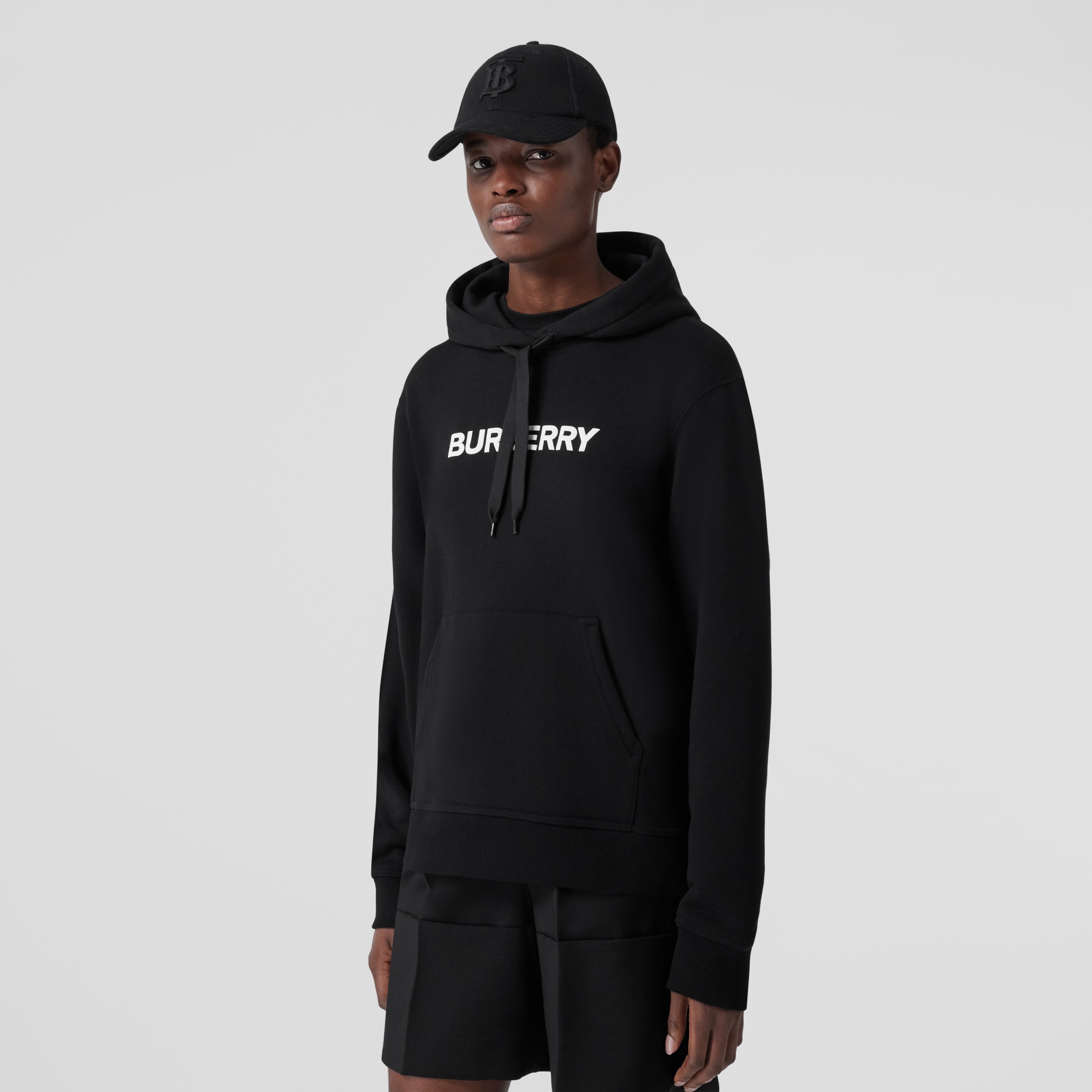 Logo Print Cotton Hoodie in Black - Women | Burberry® Official - 4