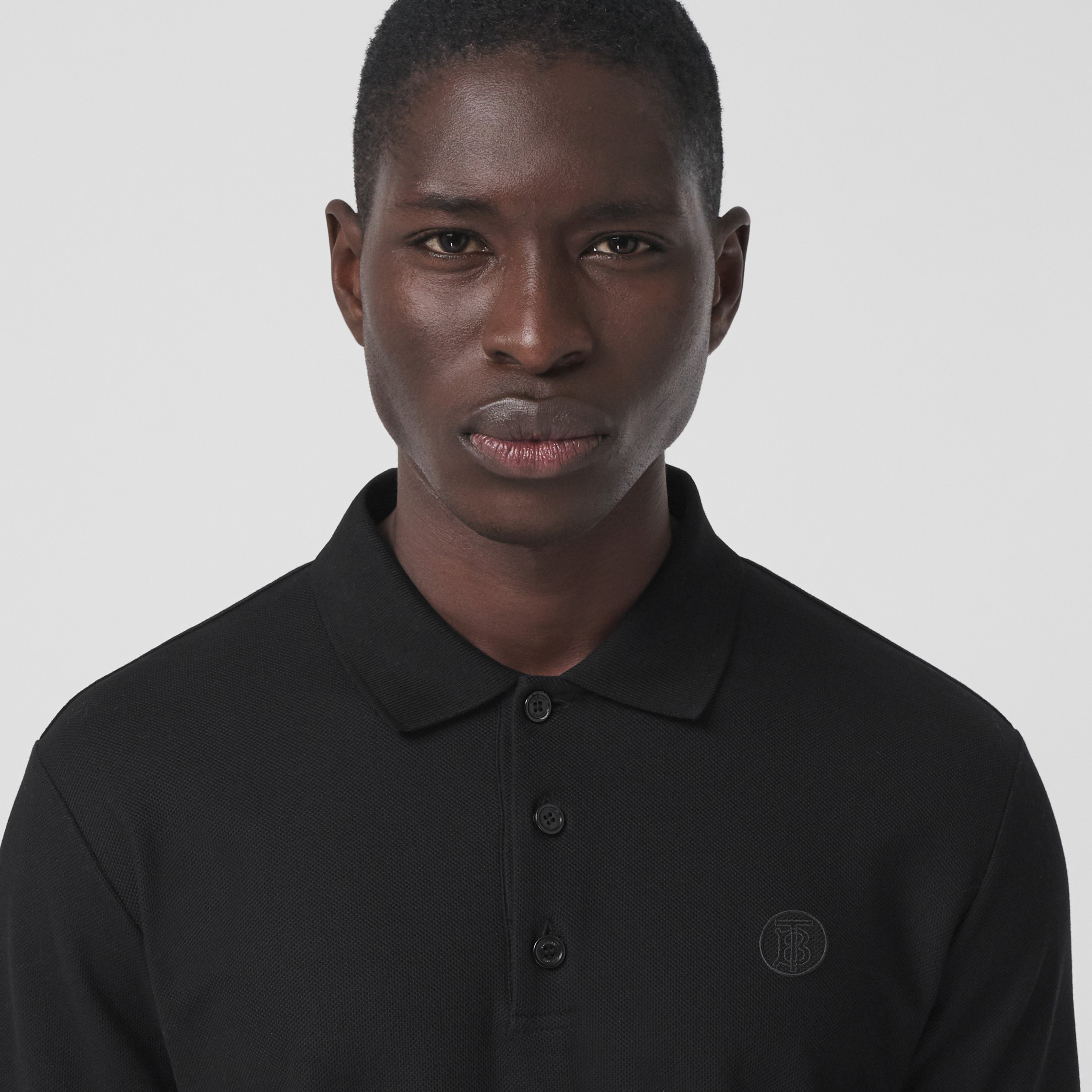 Monogram Motif Cotton Piqué Polo Shirt in Black - Men | Burberry® Official