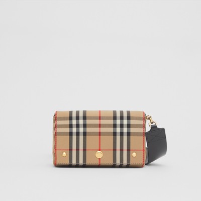 Small Vintage Check and Leather Crossbody Bag in Archive Beige 