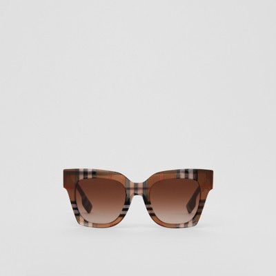 Shop Burberry Check Square Sunglasses In Birch Brown