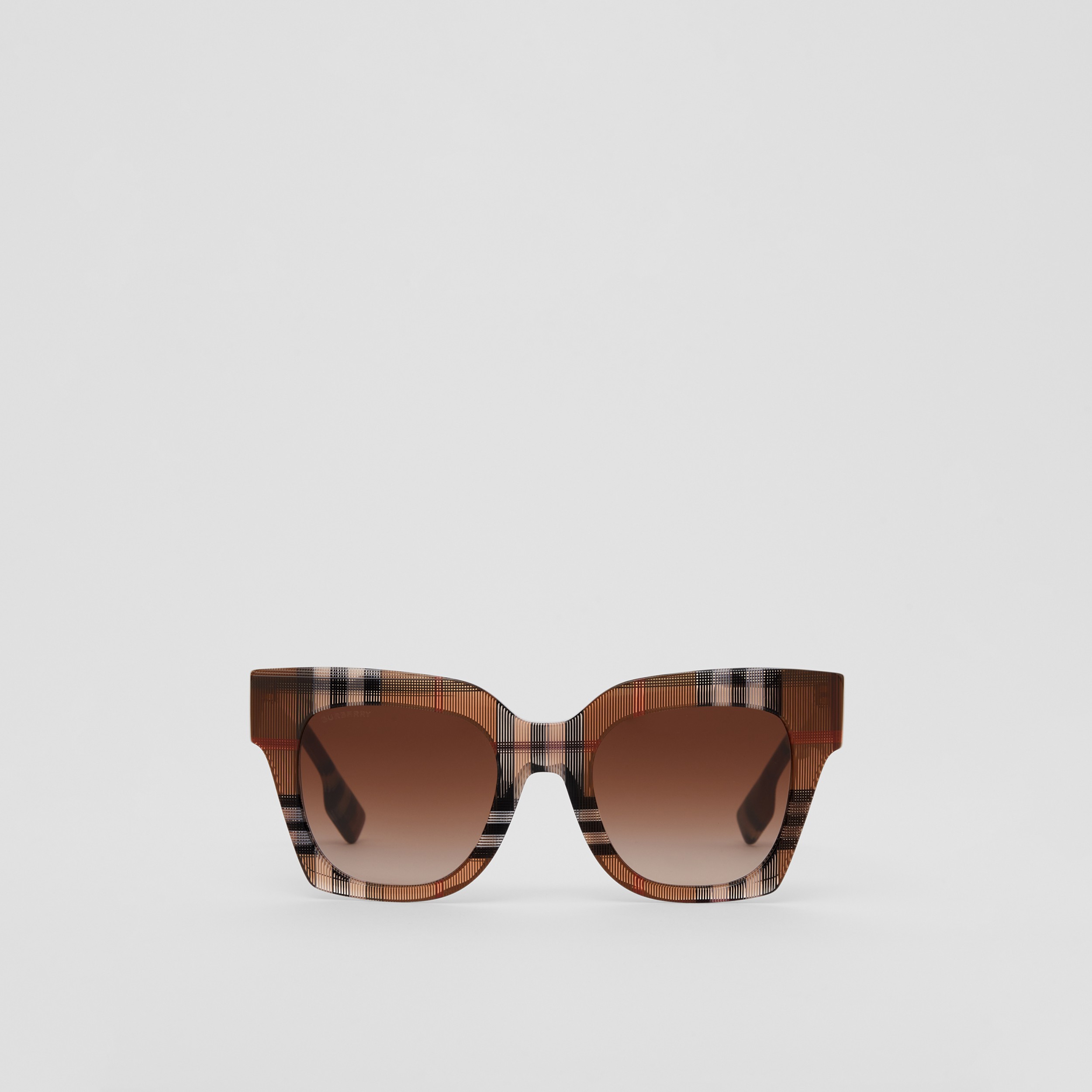 Eckige Sonnenbrille aus Bio-Acetat in Karo-Optik (Birkenbraun) - Damen | Burberry® - 1