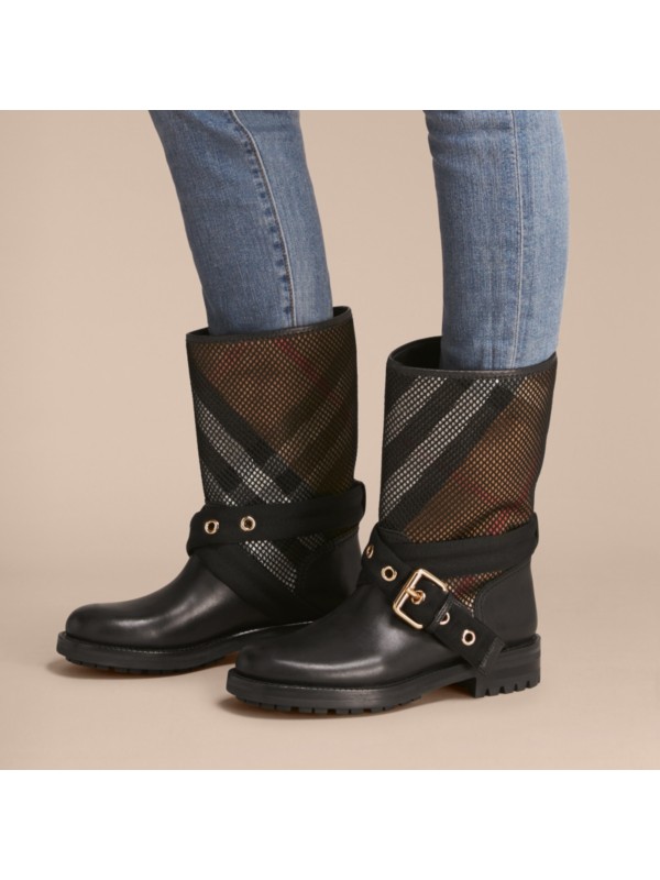 burberry house check leather bootie