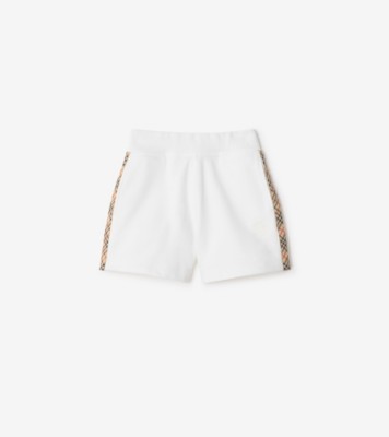 Check Trim Cotton Shorts in White | Burberry® Official