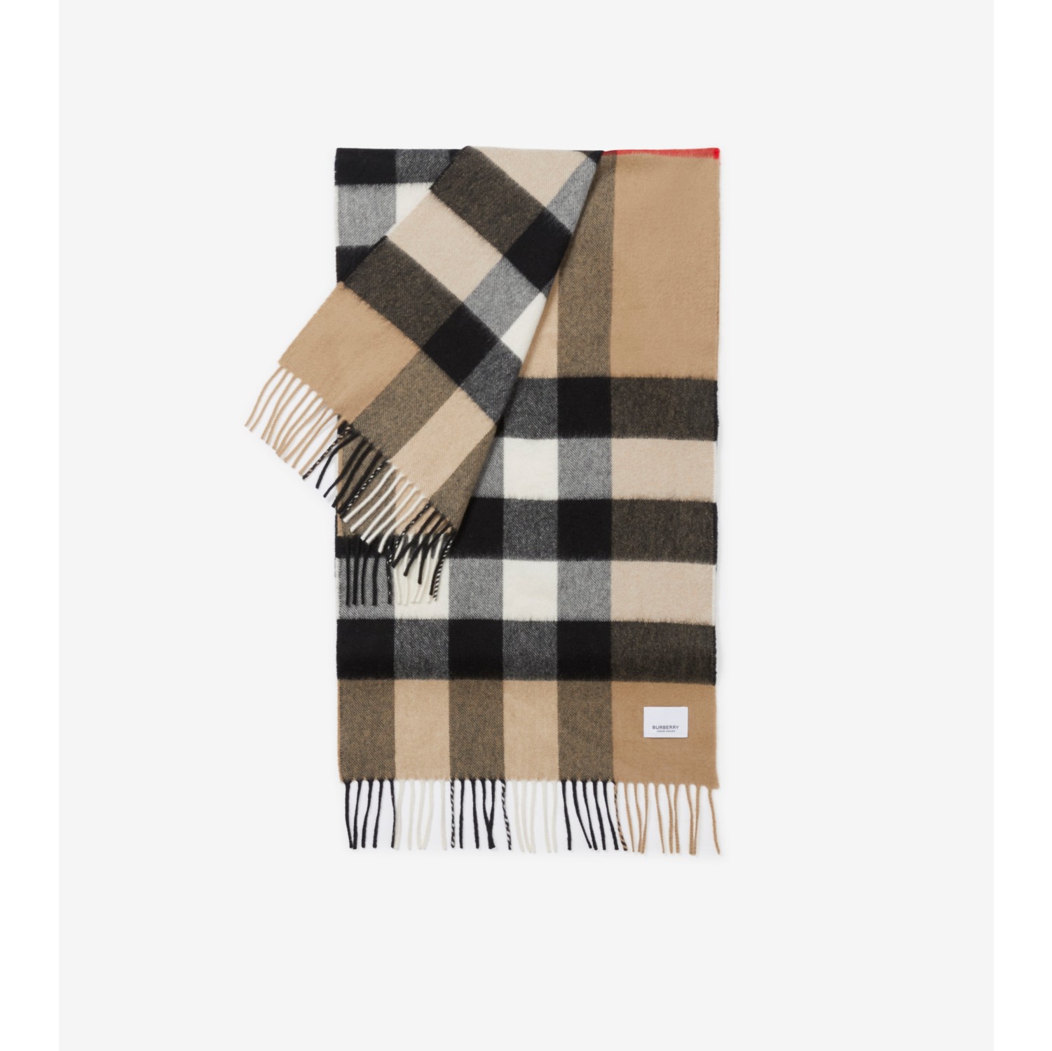 Burberry Check Patterned Cashmere Scarf in Black