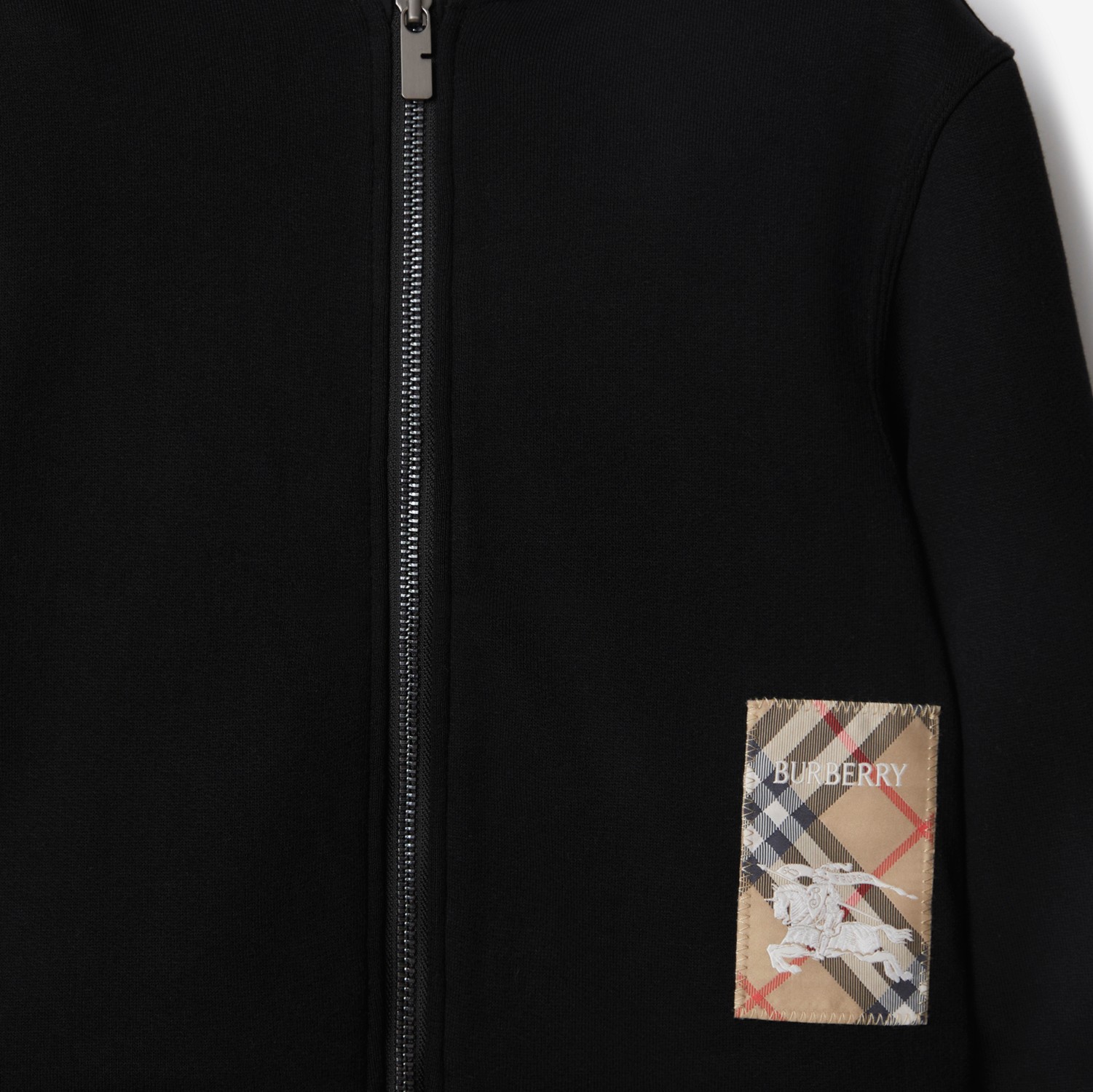Check Label Cotton Zip Hoodie in Black | Burberry® Official Check Label Cotton Zip Hoodie in Black | Burberry® Official