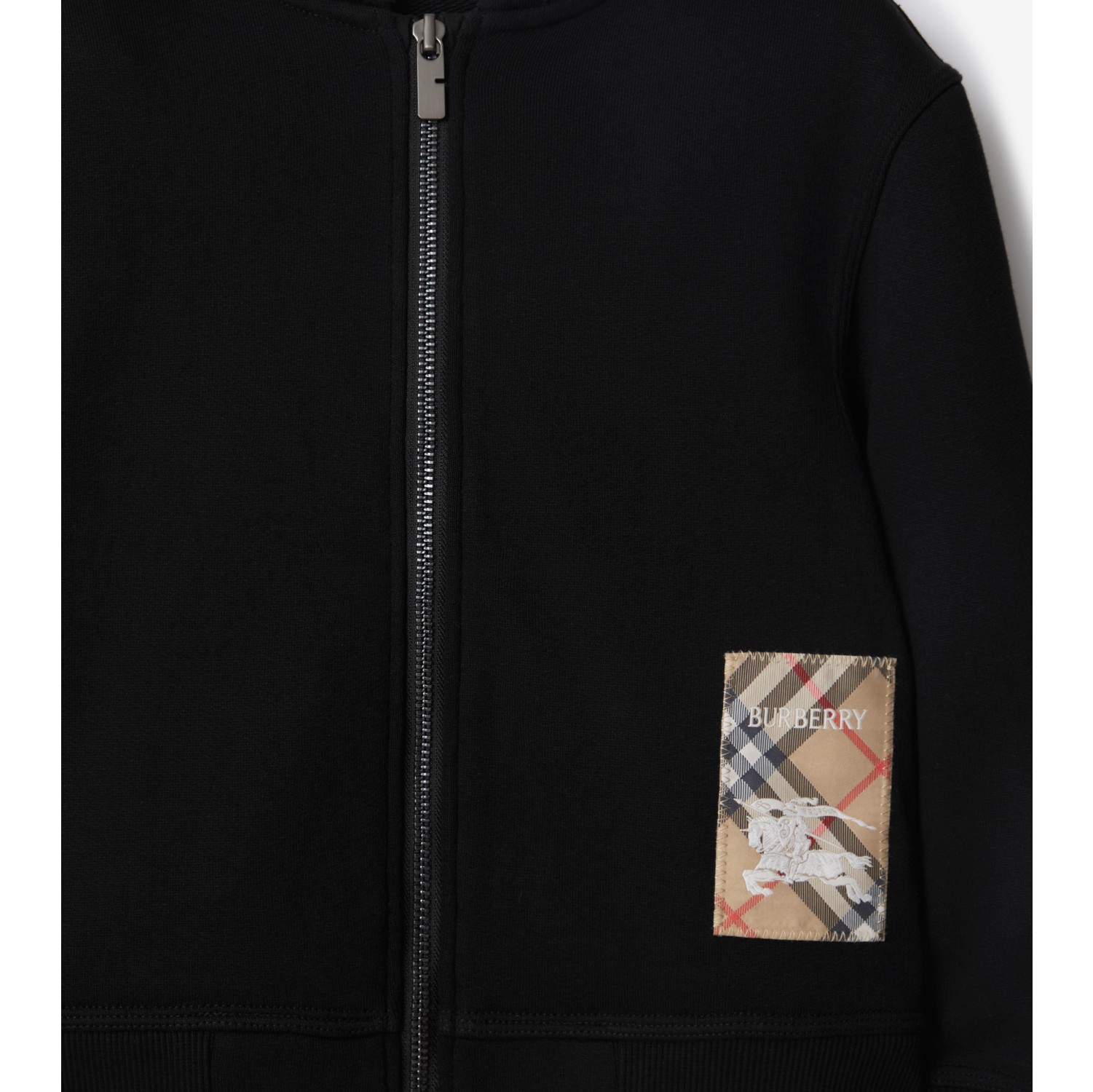 Check Label Cotton Zip Hoodie