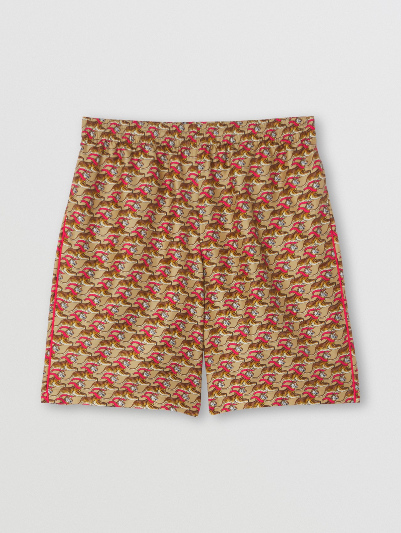 Pantalones cortos en seda con estampado de tigres (Miel Beige)