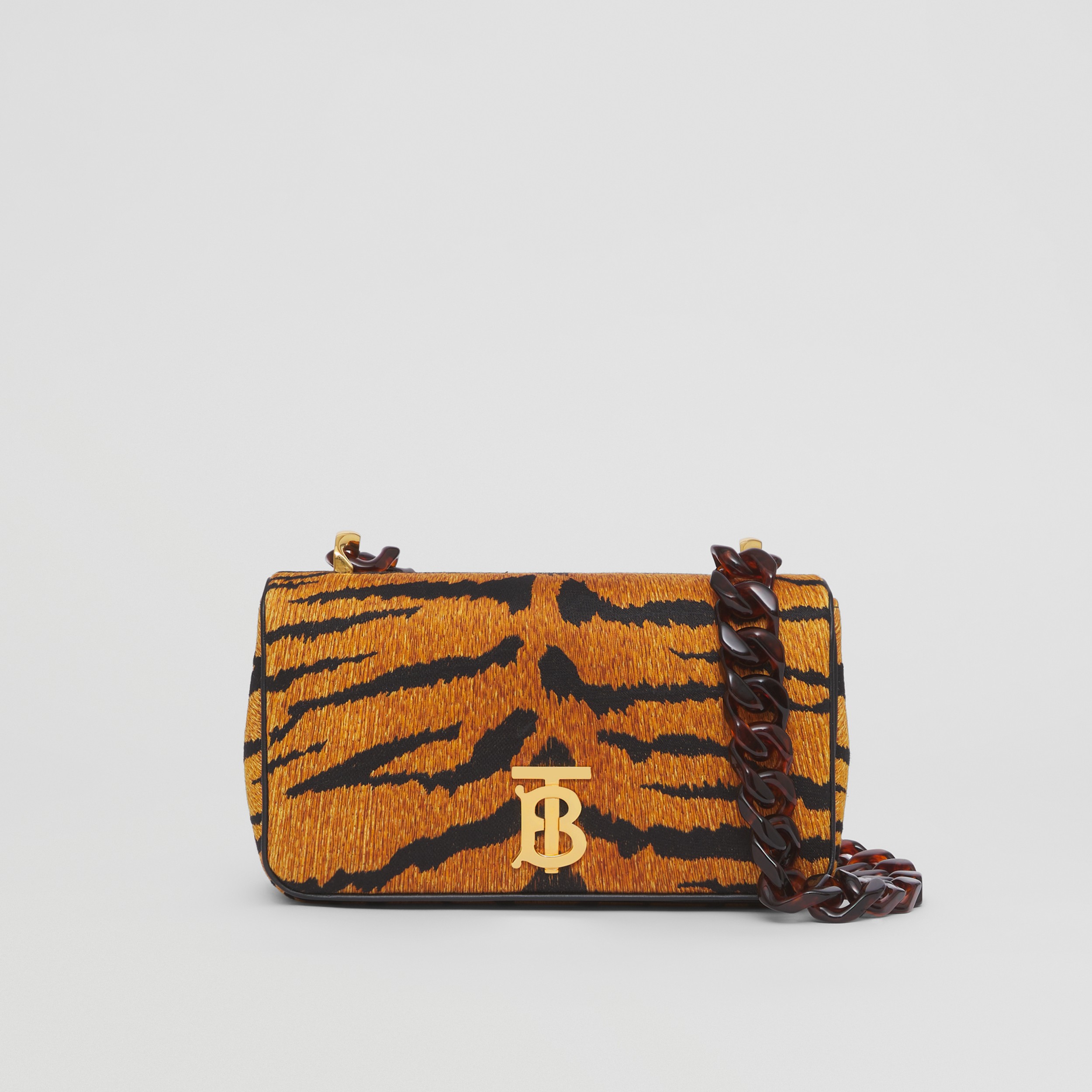 Small Tiger Striped Cotton Lola Bag in Black/beige - Women | Burberry® Official - 1