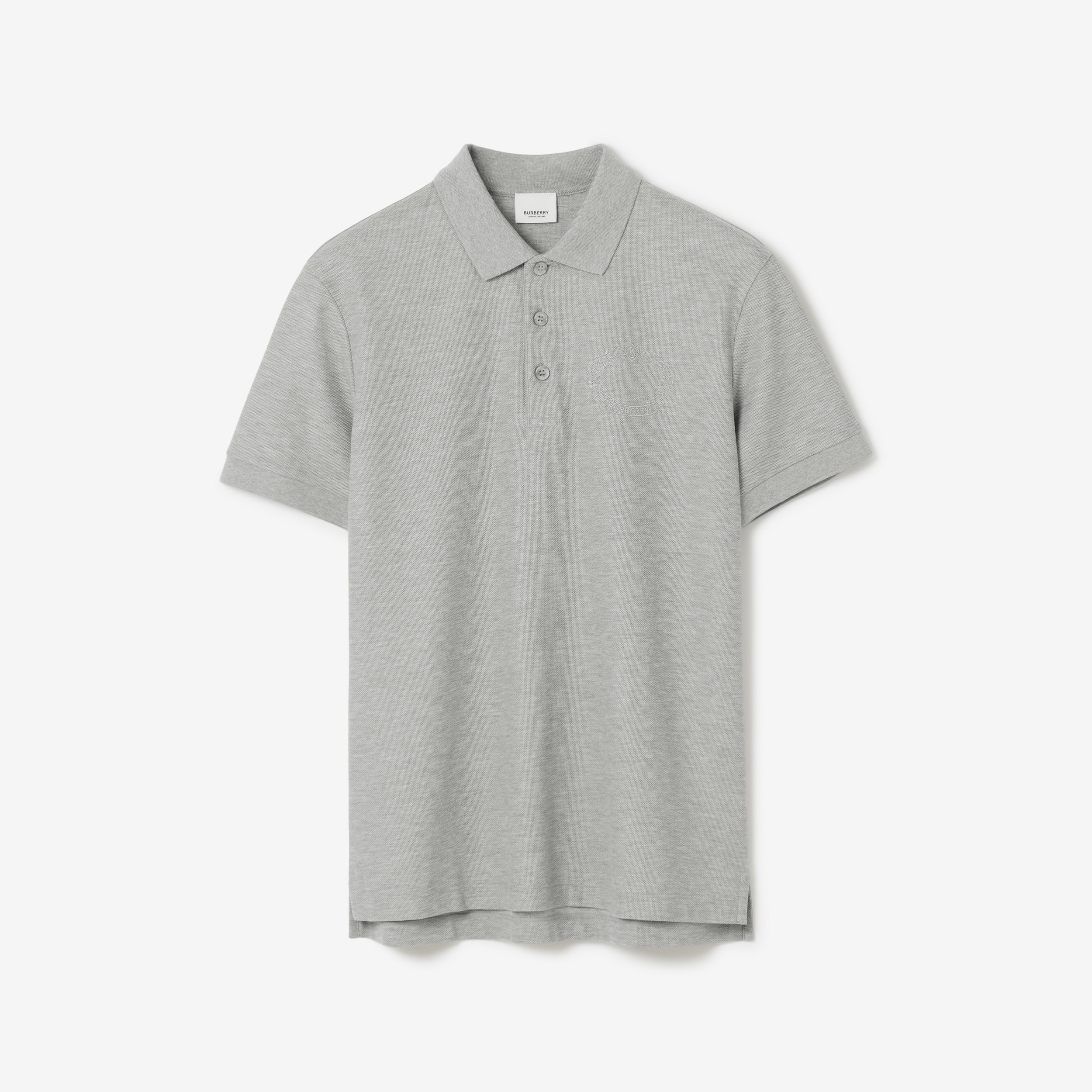 Camisa polo de algodão piquê com emblema de folha de carvalho bordado (Cinza Claro Mesclado) - Homens | Burberry® oficial - 1
