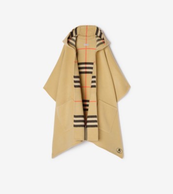 Check Cashmere Hooded Cape in Sand beige | Burberry® Official
