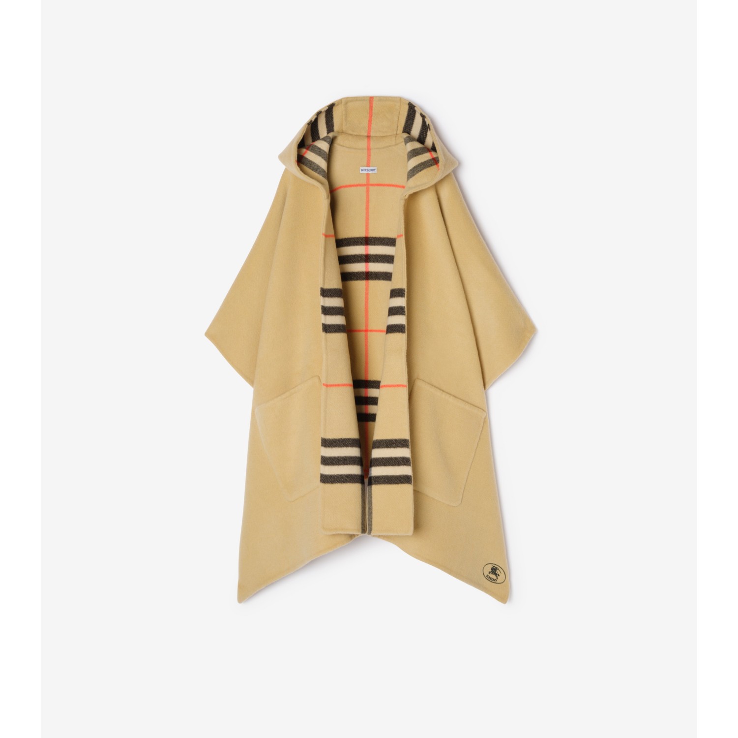 Check Cashmere Hooded Cape